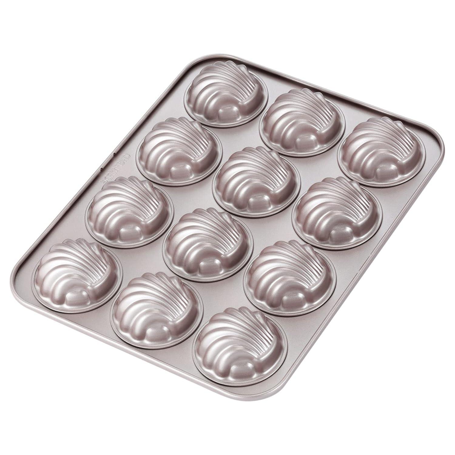CHEFMADE Madeleine Mold Cake Pan, 12-Cavity Non-Stick Spherical Shell Madeline Bakeware for Oven Baking (Champagne Gold)