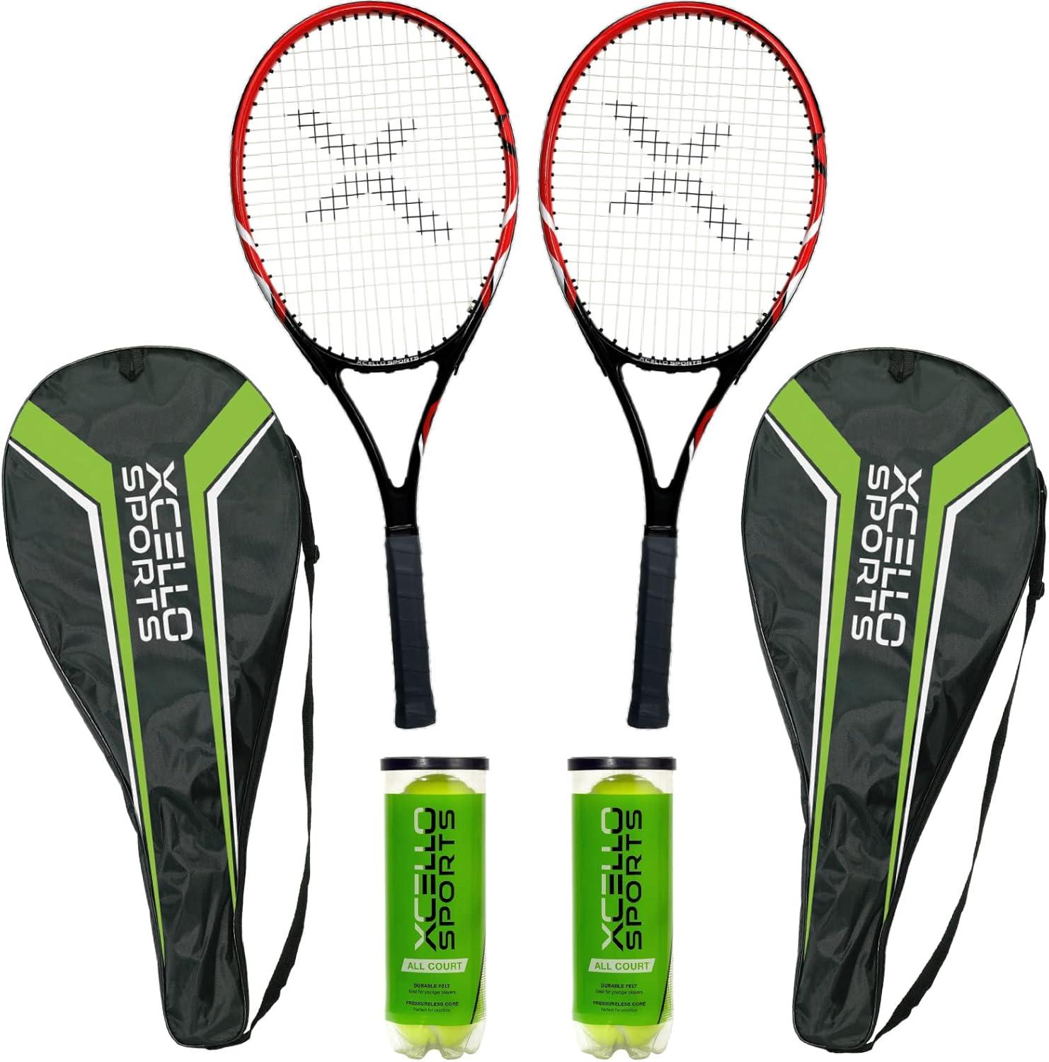 Excello Global Products Xcello Sports Aluminum Racket Set with 2 Tubes of Tennis Balls and 2 Covers