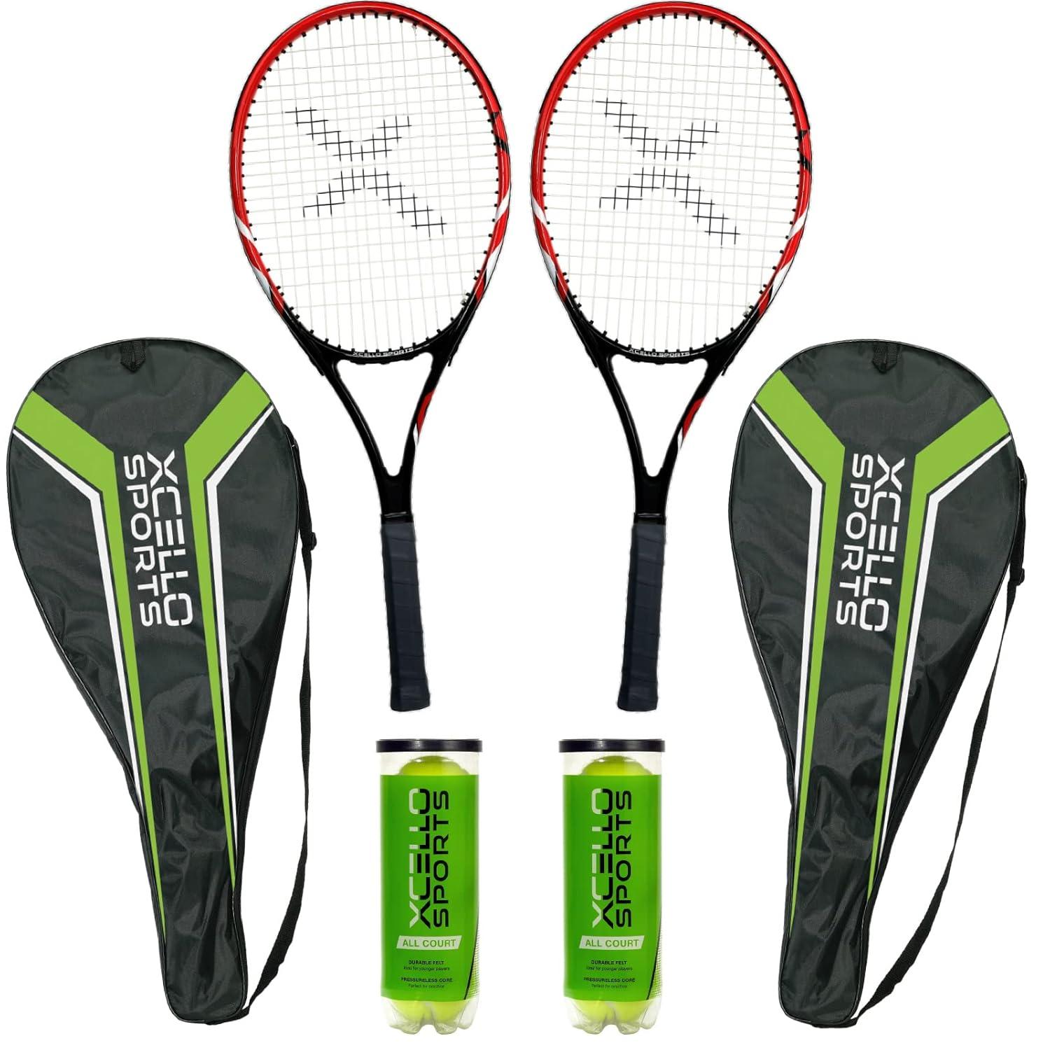 Excello Global Products Xcello Sports Aluminum Racket Set with 2 Tubes of Tennis Balls and 2 Covers