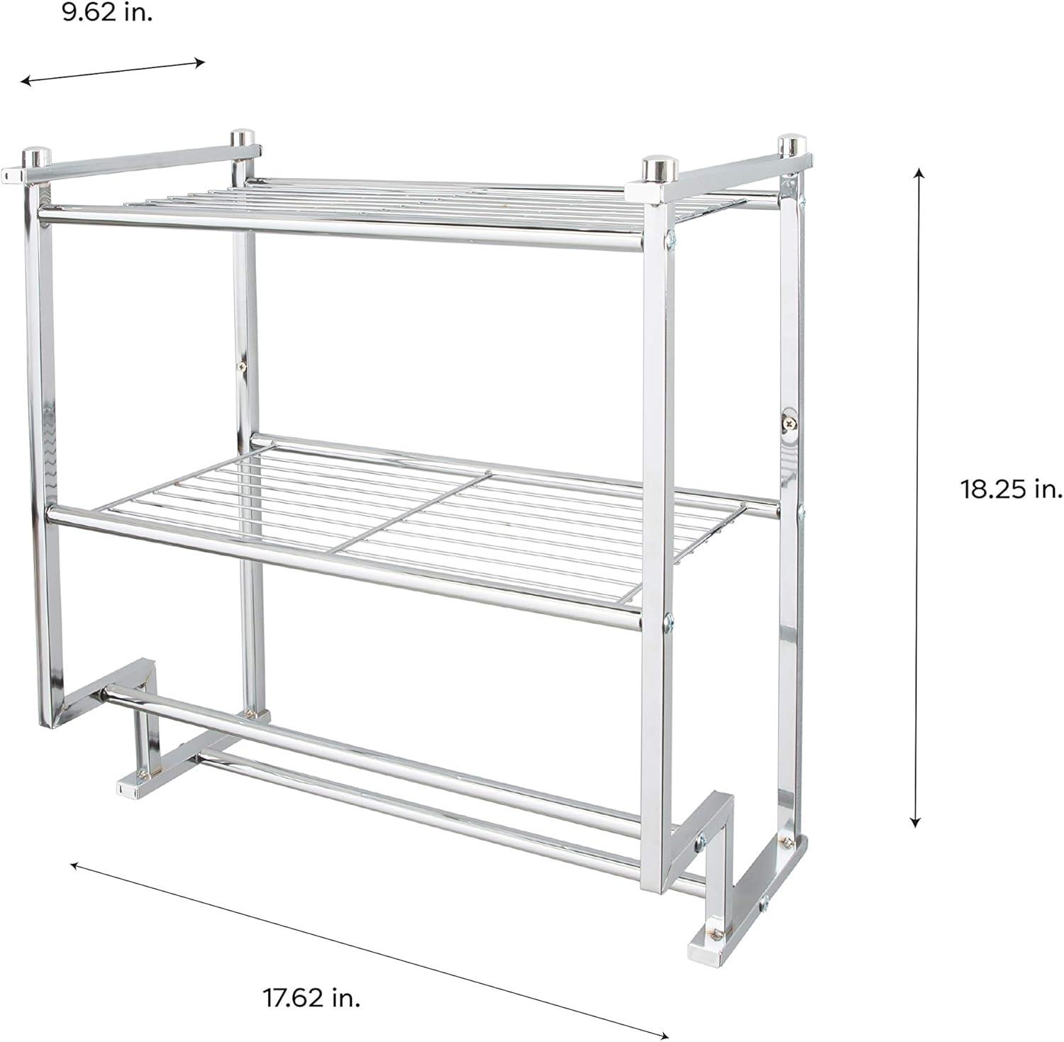 Chrome 2-Tier Wall Mounted Bathroom Shelf with Towel Bar