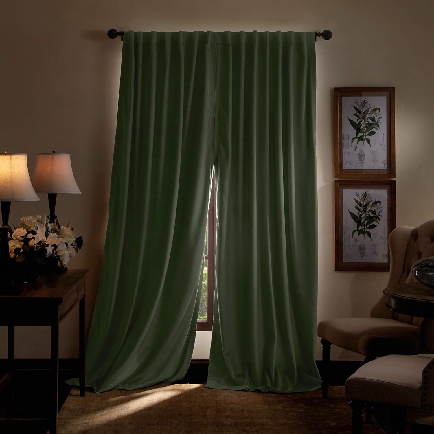 Martha Stewart Lucca Velvet 50"W x 95"L Backtab Indoor Curtain, Loden Green (Set of Two), Adult