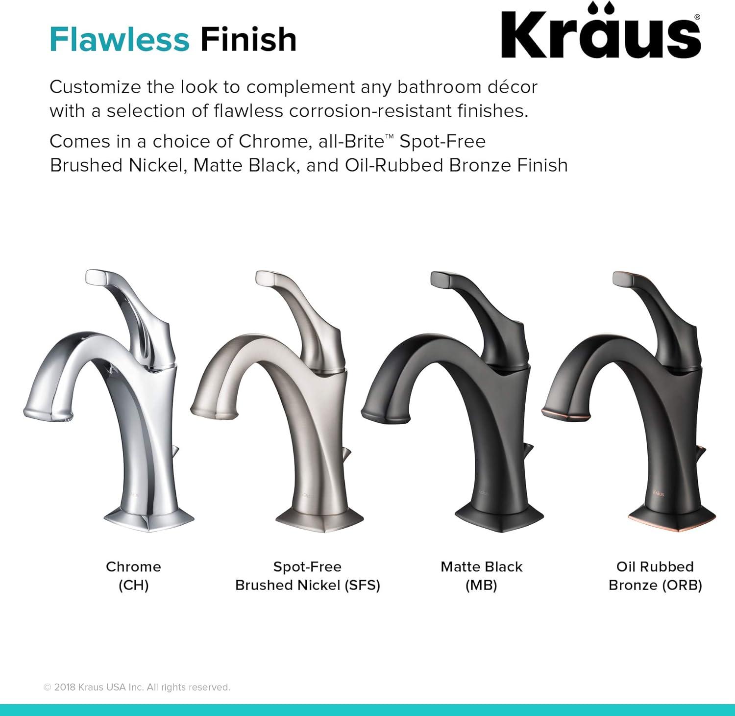 Kraus Arlo Single Hole 1-Handle WaterSense Bathroom Sink Faucet with Drain and Deck Plate