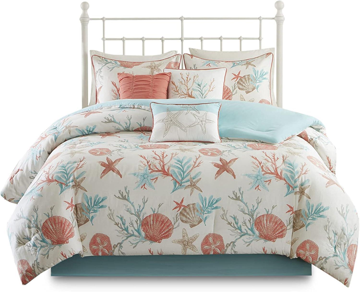 California King Coral Cotton Coastal Comforter Set