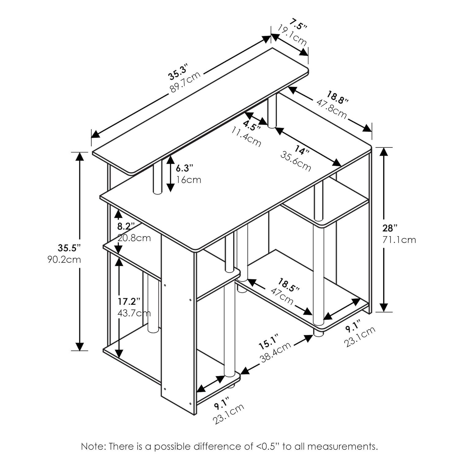 Furinno Simple Design Computer Desk Home Office Workstation Study Writing Desk Open Bookcsae with CPU Stand,Walnut