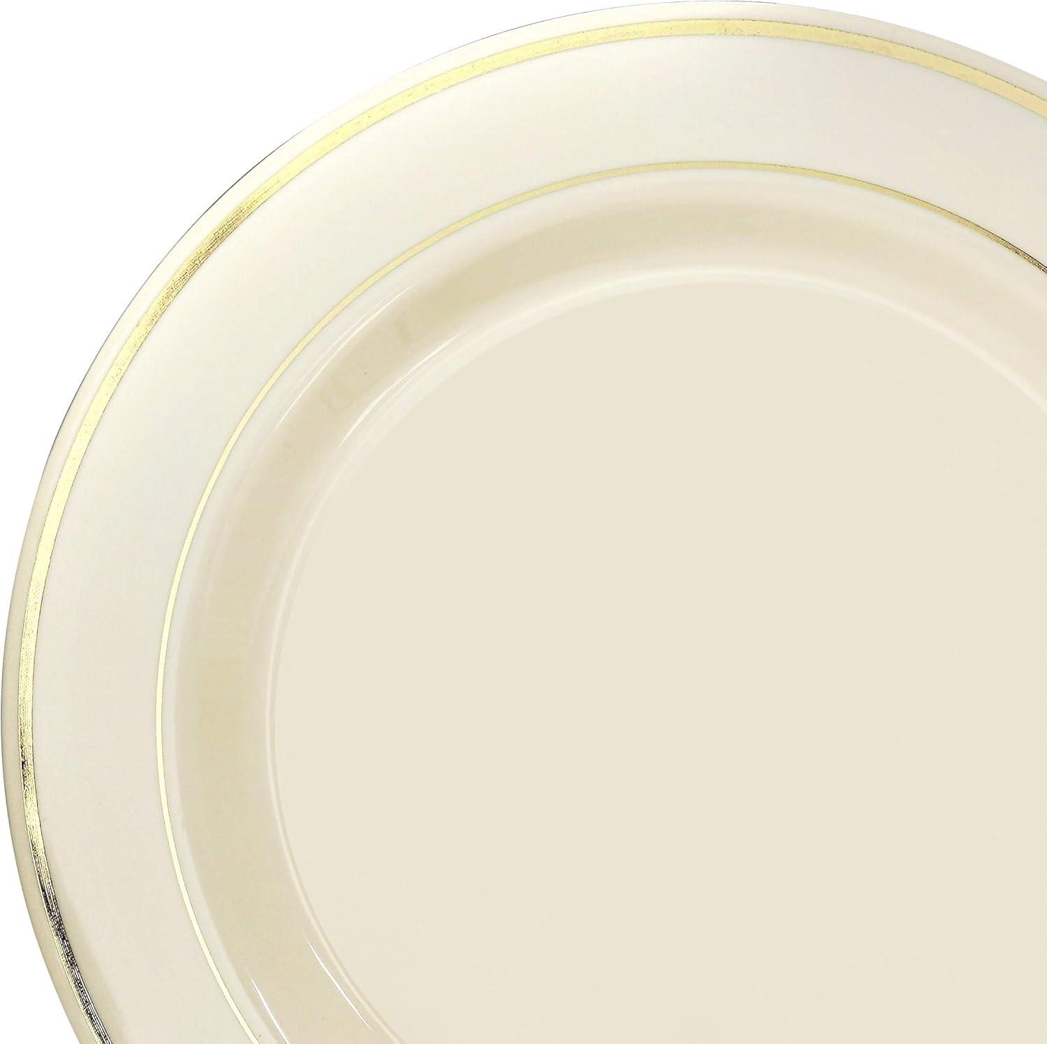 Ivory and Gold Rim Disposable Dinnerware Set for 25 Guests