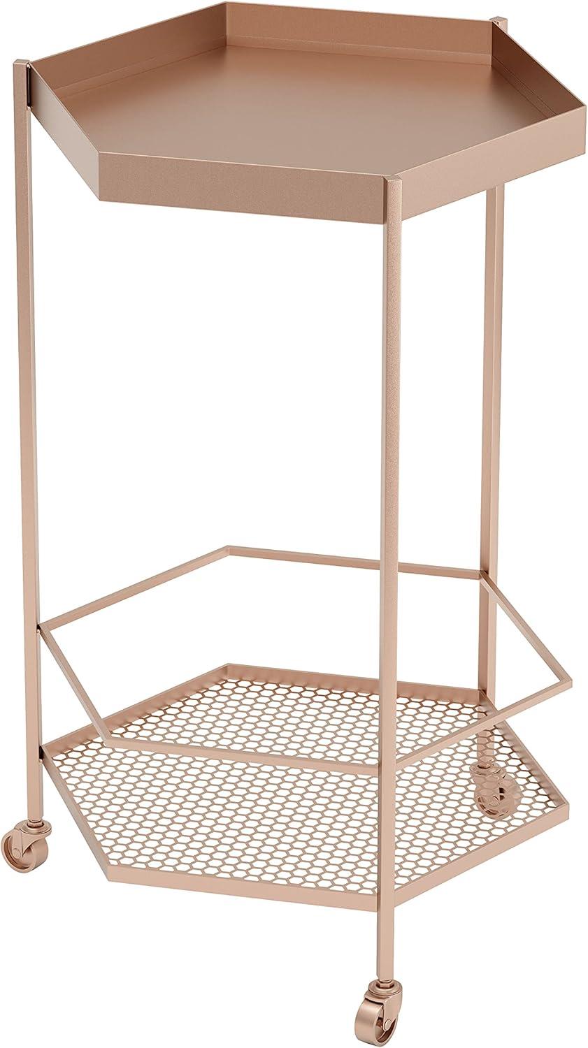 ZUO Hex Modern Steel Metal Bar Cart with Hexagon Shelves in Gold Finish