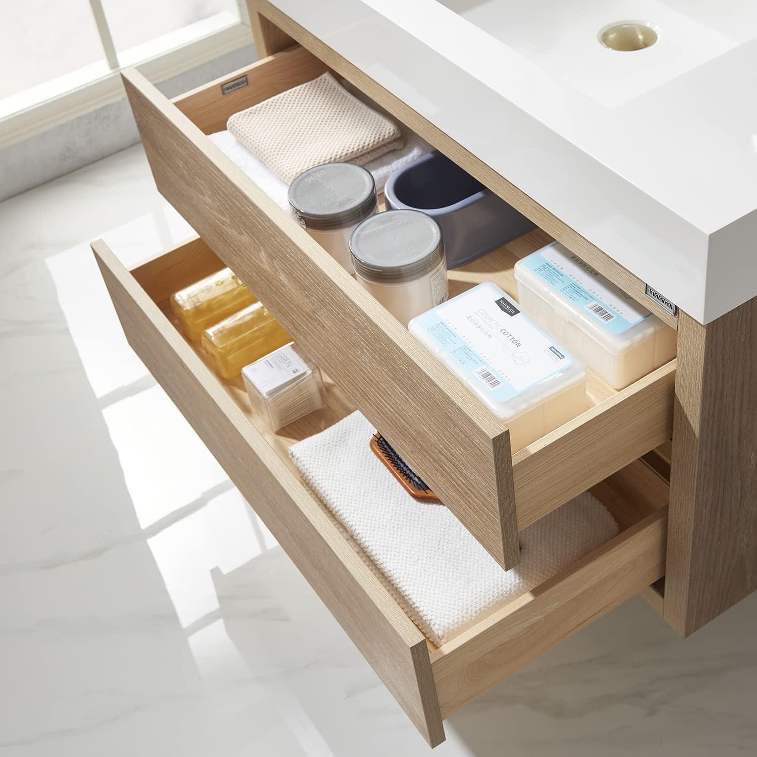 36" Oak and White Wall-Mount Single Sink Vanity