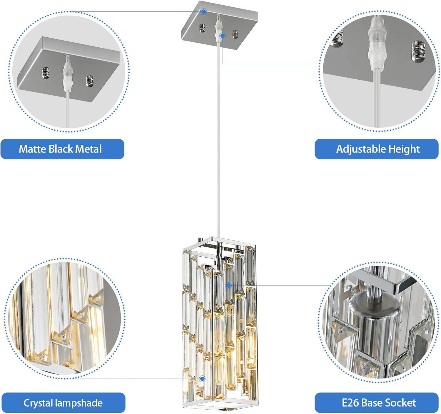 Miniyam Modern Crystal Pendant Light, 3-Pack Adjustable Hanging Ceiling Lamp for Dining Room, Chrome