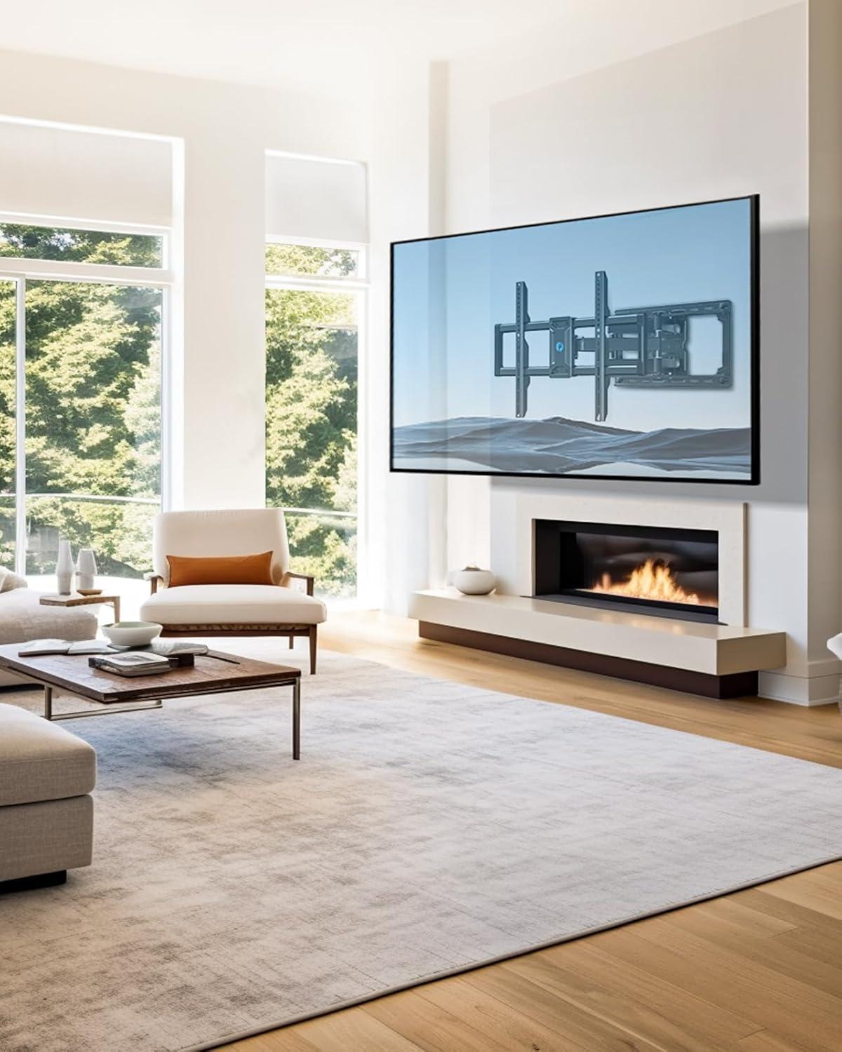 Pipishell Full Motion TV Wall Mount for 42-85 inch Flat Screen LED TV up to 132lbs Swivel Dual Articulating Arms Mount, Tool-Free Tilt Bracket Max VESA 600x400mm, Fits 8” 12” 16" Wood Studs