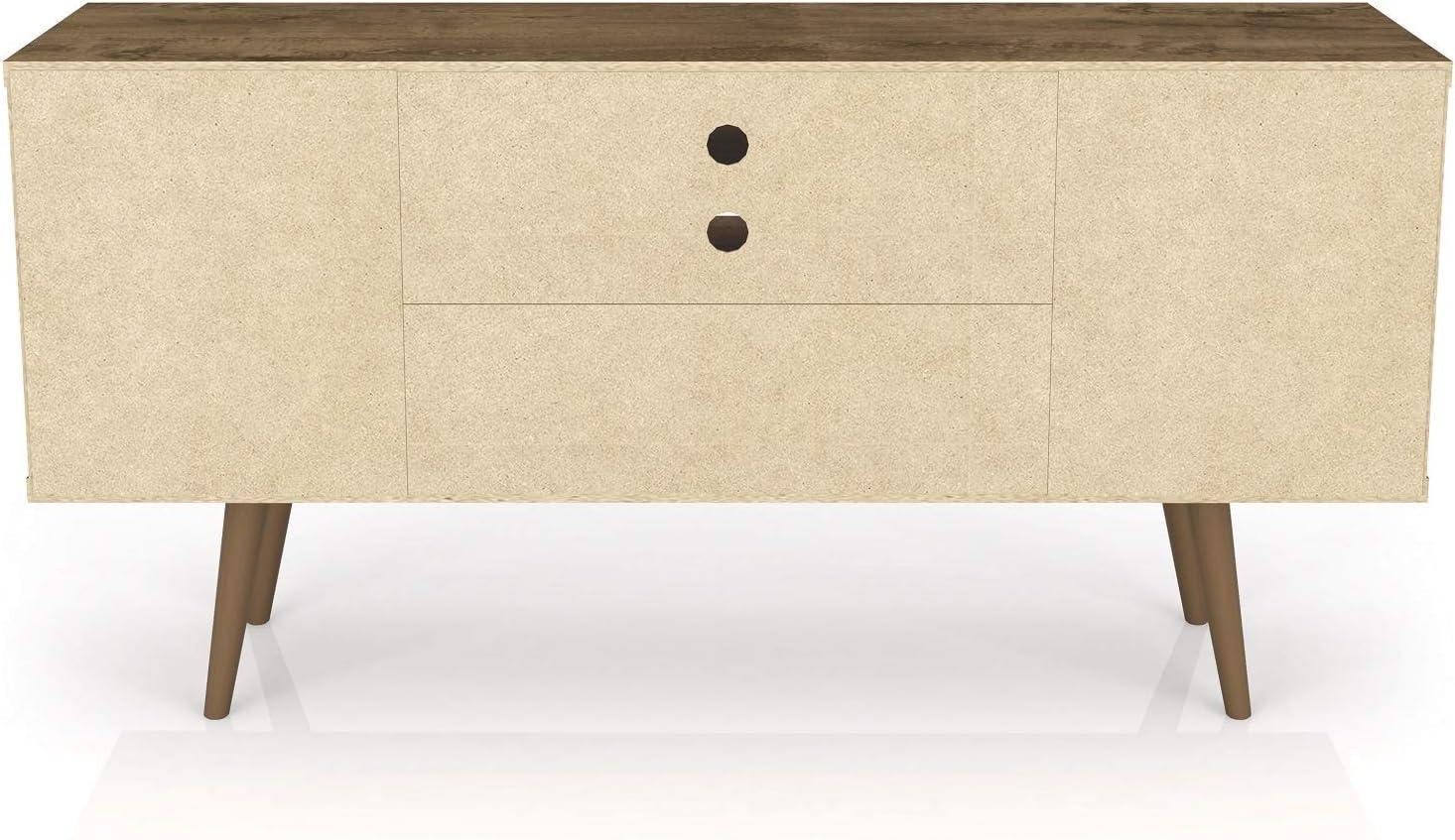 Liberty 53.14" Mid-Century Modern TV Stand with 5 Shelves and 1 Door  with Solid Wood Legs
