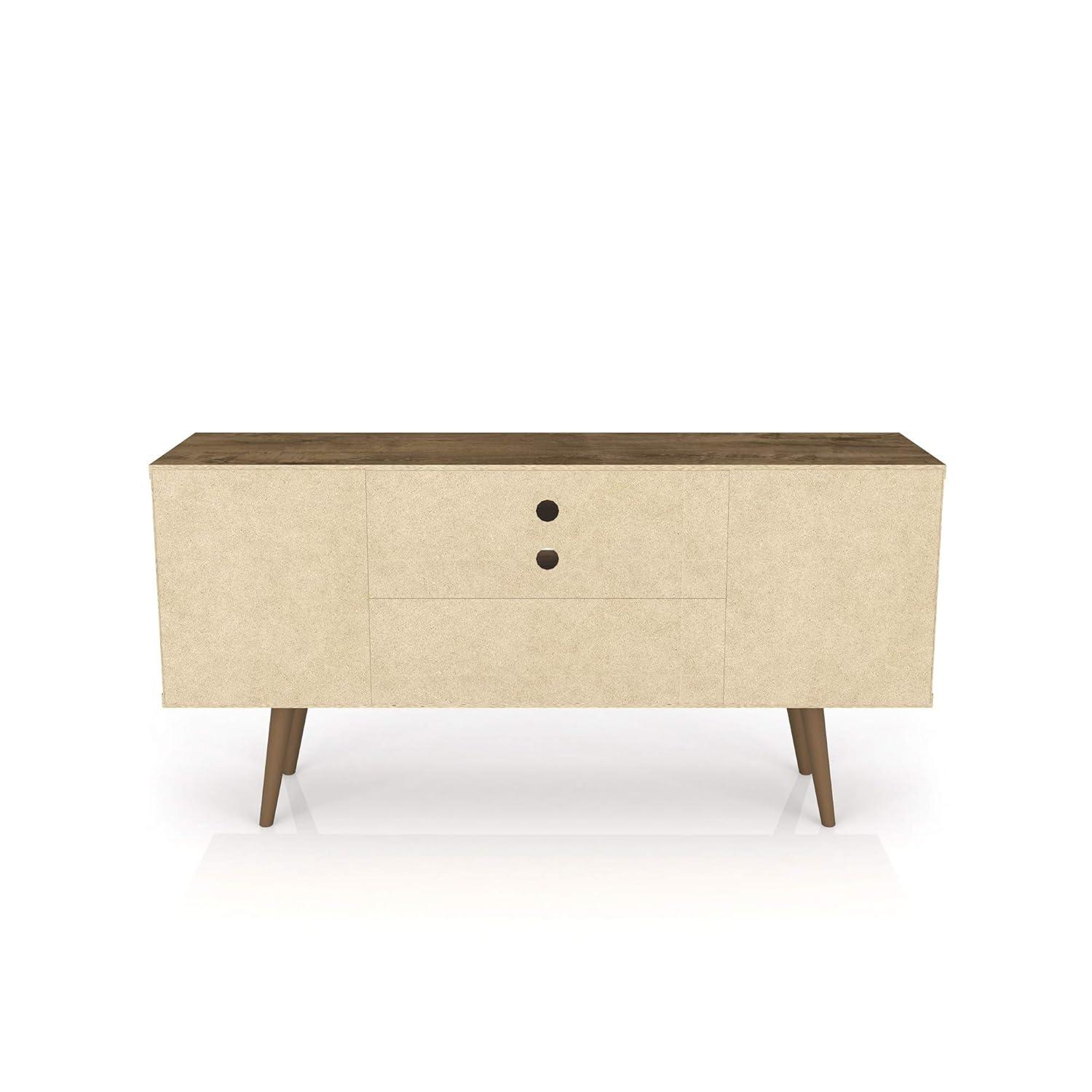 Liberty 53.14" Mid-Century Modern TV Stand with 5 Shelves and 1 Door  with Solid Wood Legs
