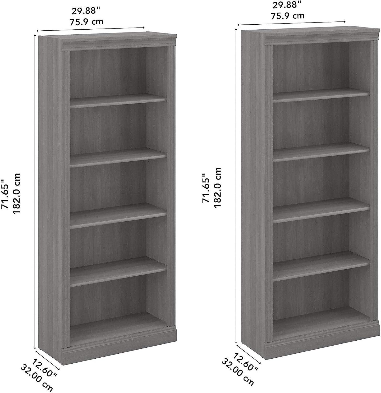 Modern Gray Adjustable Tall 5 Shelf Bookcase Set