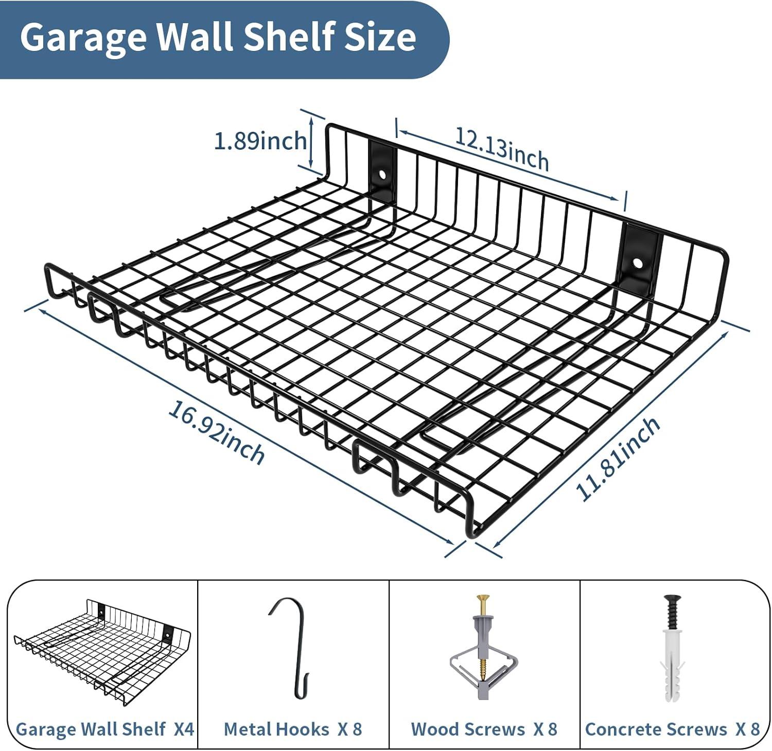 Heavy Duty Black Metal Wall Shelf Set with Hooks