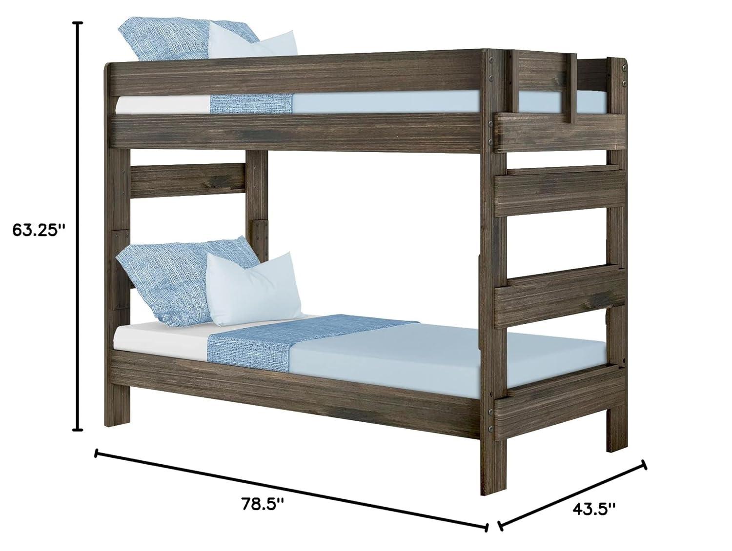 Max & Lily Twin over Twin Bunk Bed, Farmhouse Solid Wood Bunk Beds for Kids, Barnwood Brown