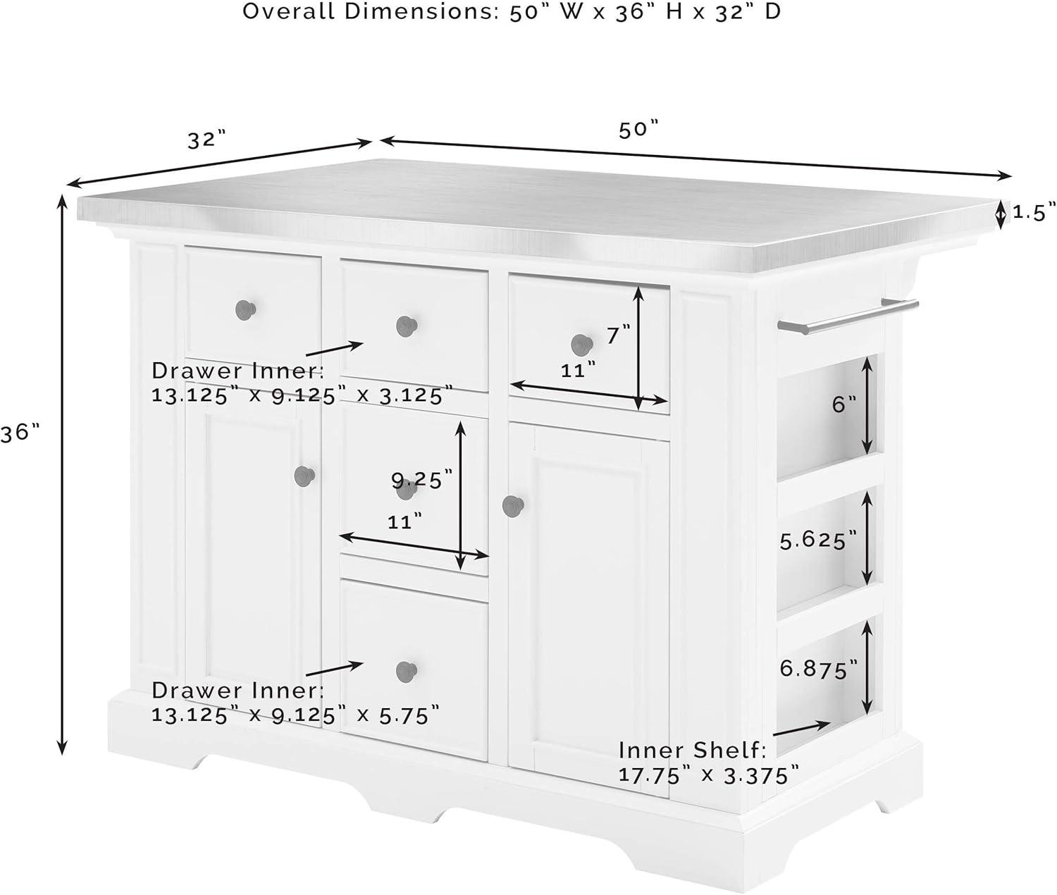 Julia Gray Stainless Steel Top Kitchen Island with Storage