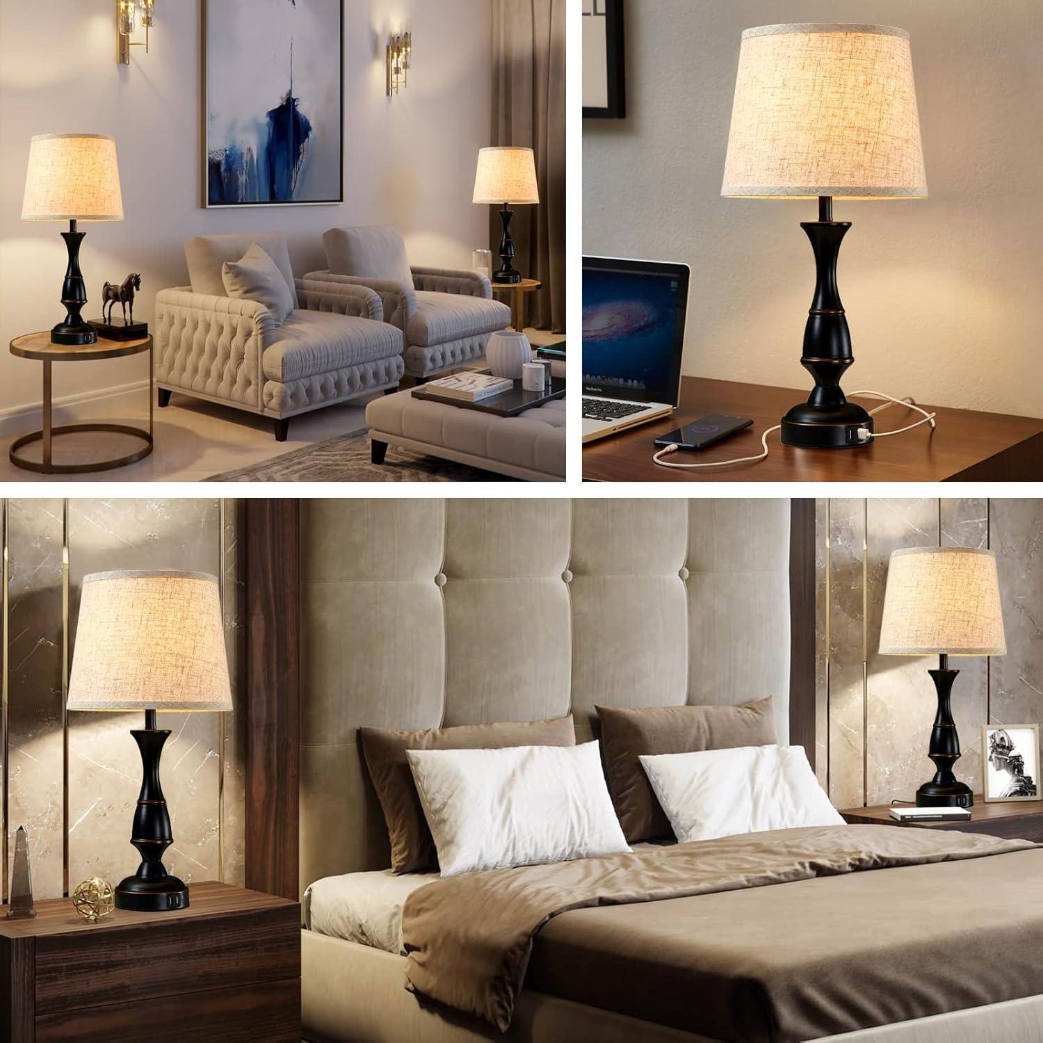 GyroVu Vintage Bedside Lamp Set of 2,Farmhouse Table Lamp Touch Control 3-Way Dimmable End Table Lamp with 2 USB Port, Desk Lamp Modern Nightstand Lamp for Living Room Bedroom Hotel Office