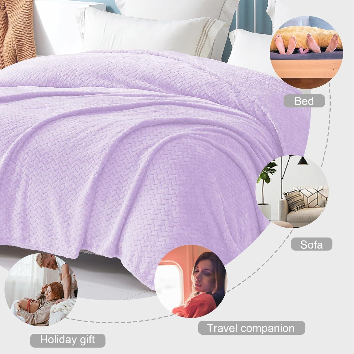 PAVILIA Soft Waffle Blanket Throw for Sofa Bed, Lightweight Plush Warm Blanket for Couch , Lavender Purple/Throw - 50x60