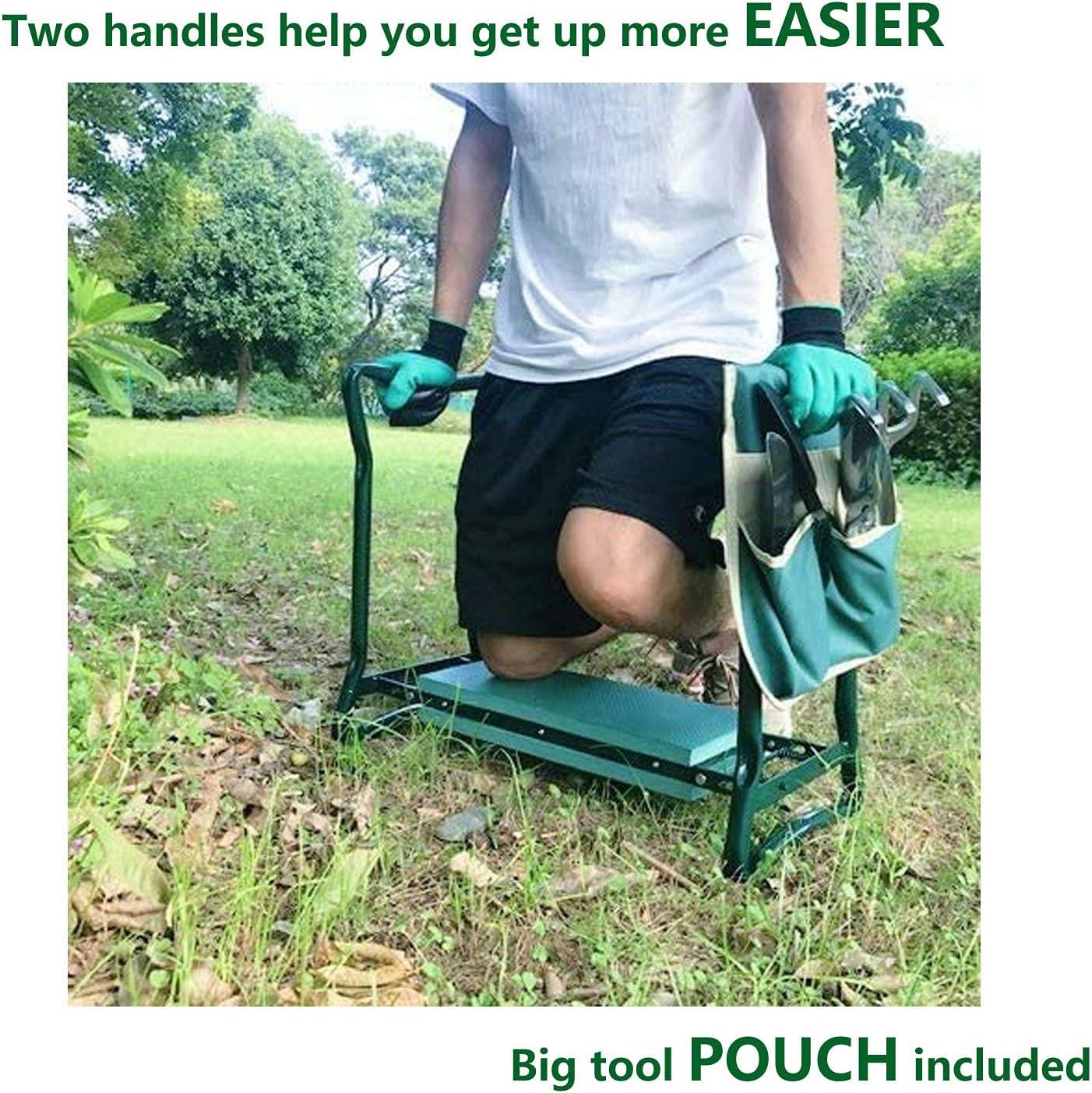 Green Steel Folding Garden Kneeler and Seat with Tool Pouch