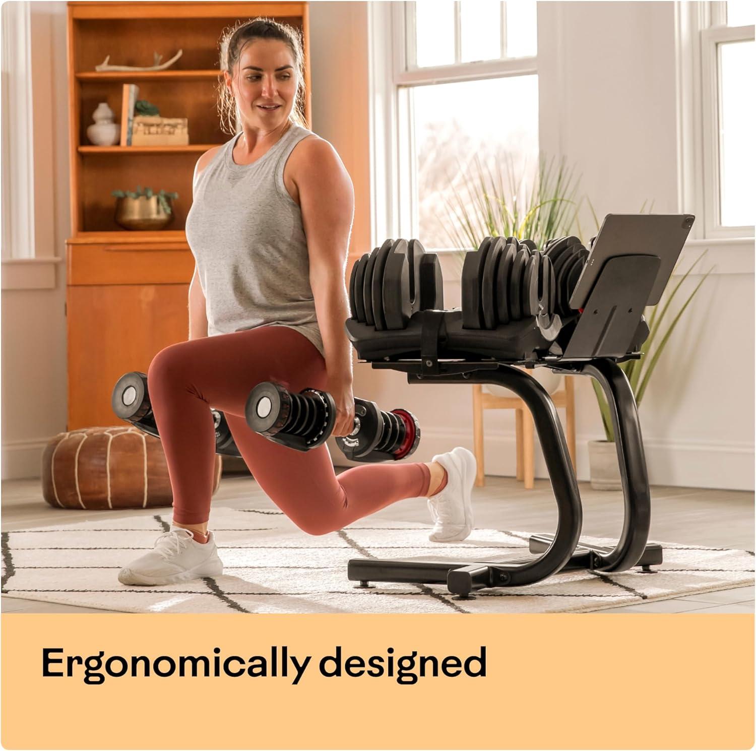 Black Ergonomic Dumbbell Stand with Media Rack