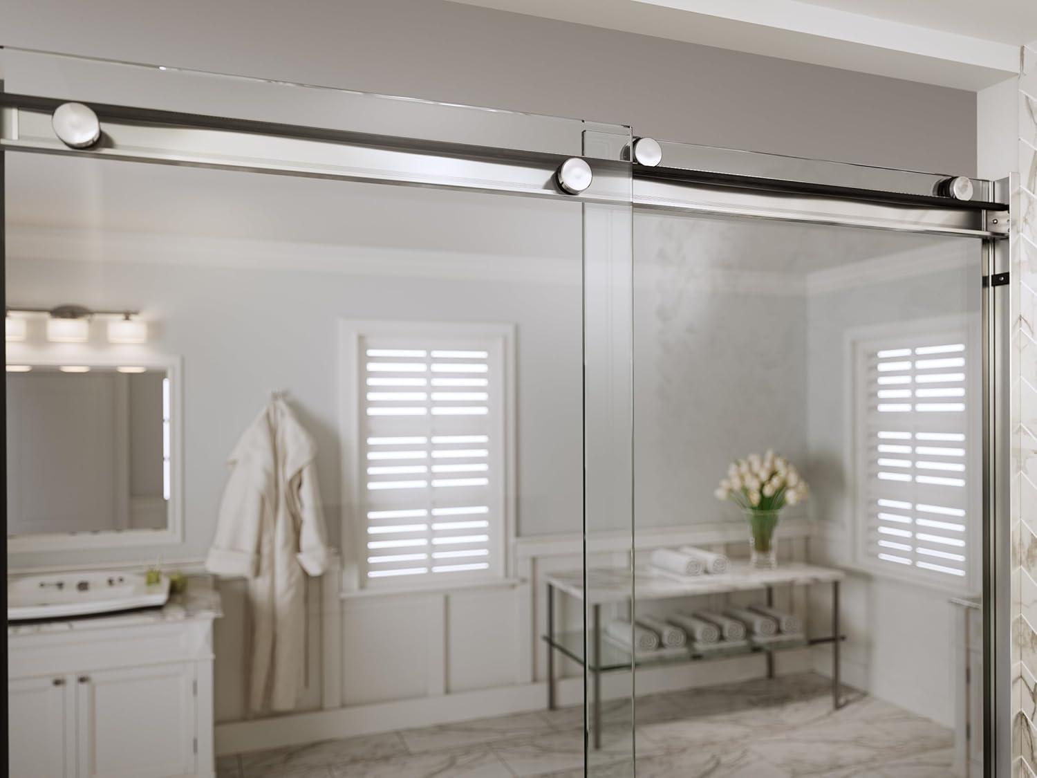 Rotolo Semi-Frameless Sliding Corner Shower Enclosure Door, 44-48 in. W, 76 in. H, Clear Glass in Matte Black