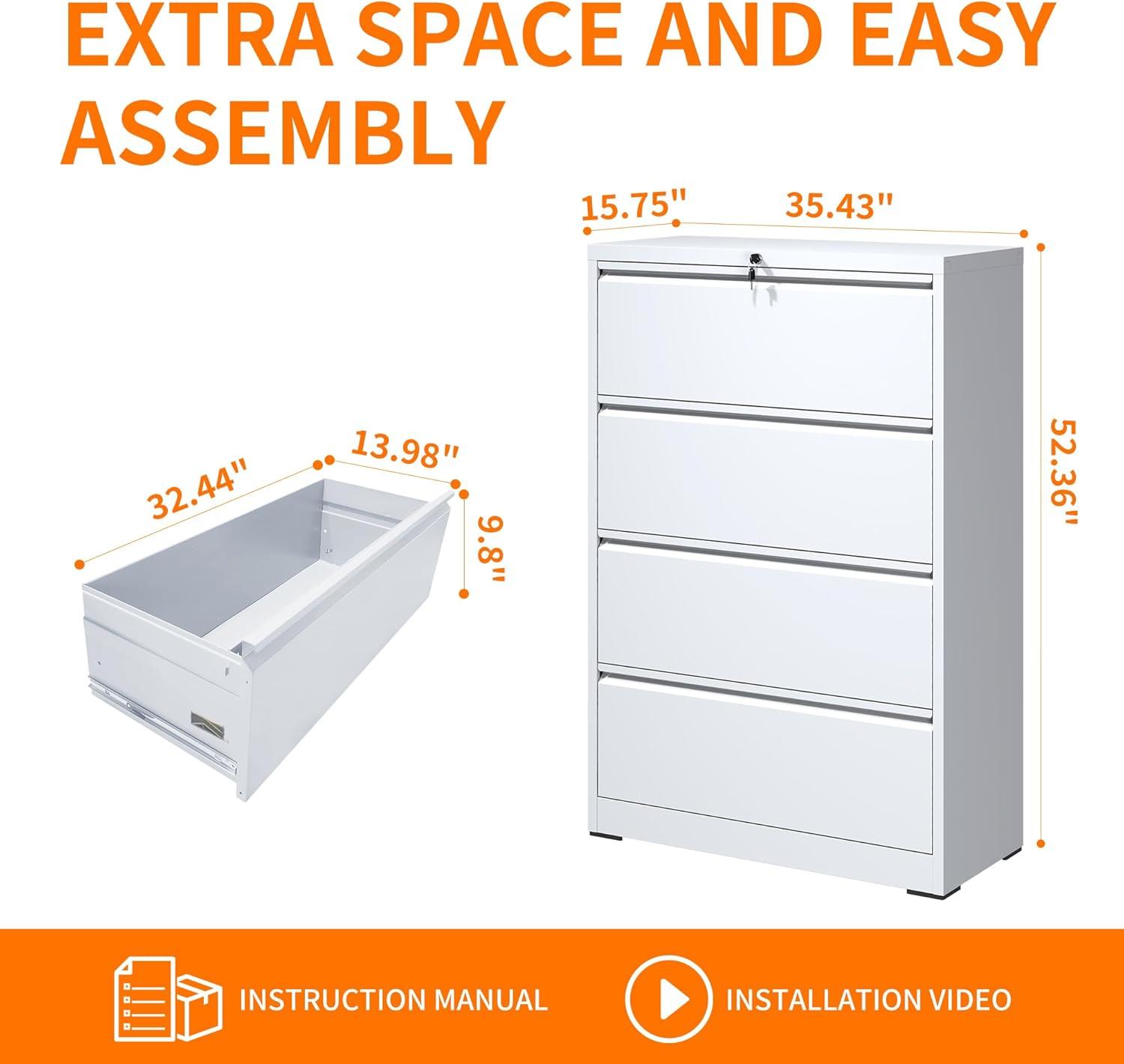 White 4-Drawer Lockable Steel Lateral File Cabinet