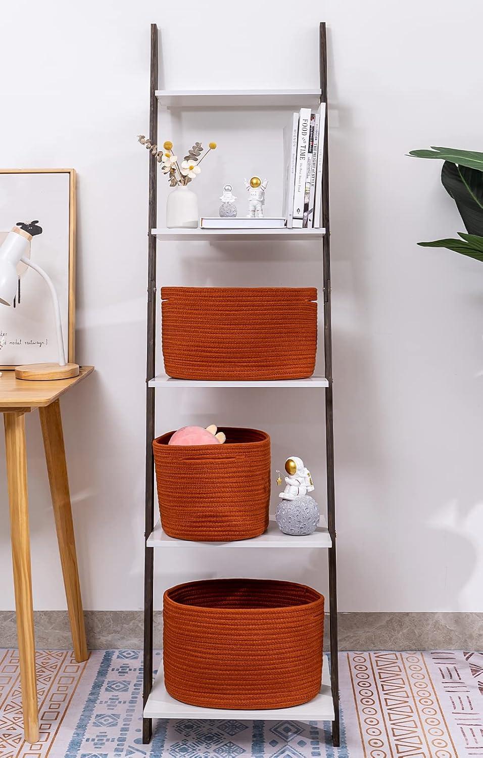 Brick Red Woven Cotton Rope Square Storage Baskets Set of 3