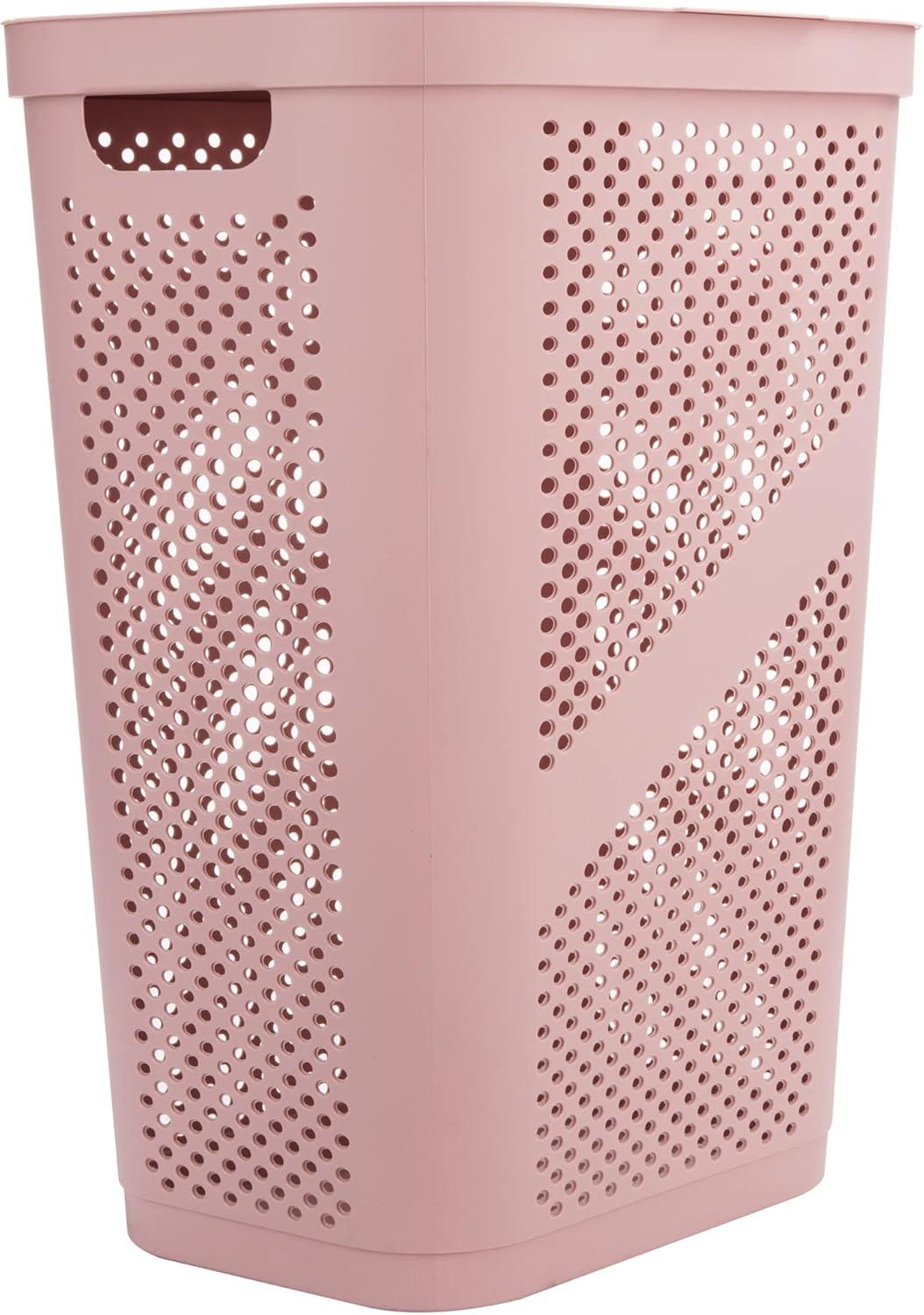 Mind Reader Perforated Plastic Hamper with Lid 60 Liter/16 Gallon, Lightweight Hamper, Pink