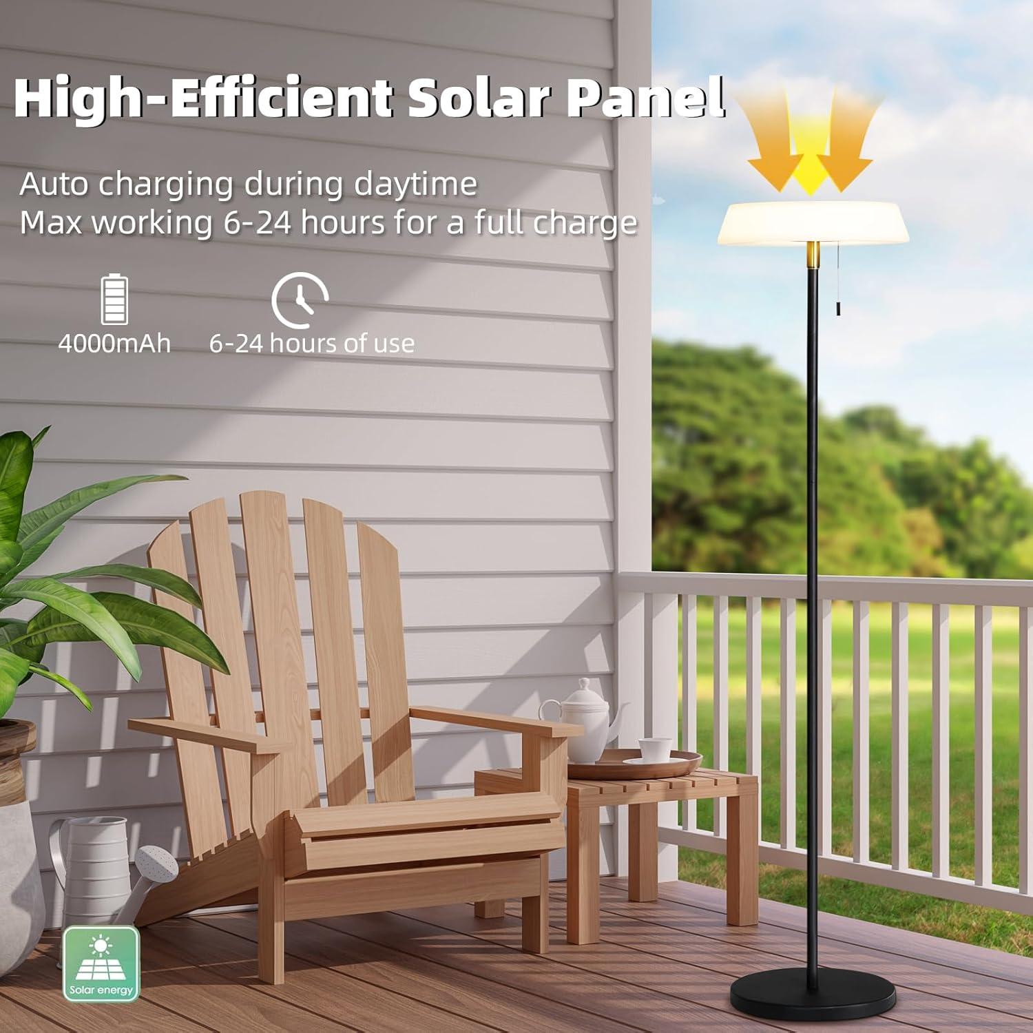 Solar LED Outdoor Floor Lamp Waterproof, 3 Level Dimmable Floor Night Light, Portable Cordless USB Rechargeable, for Home/Deck/Garden/Patio (Khaki)