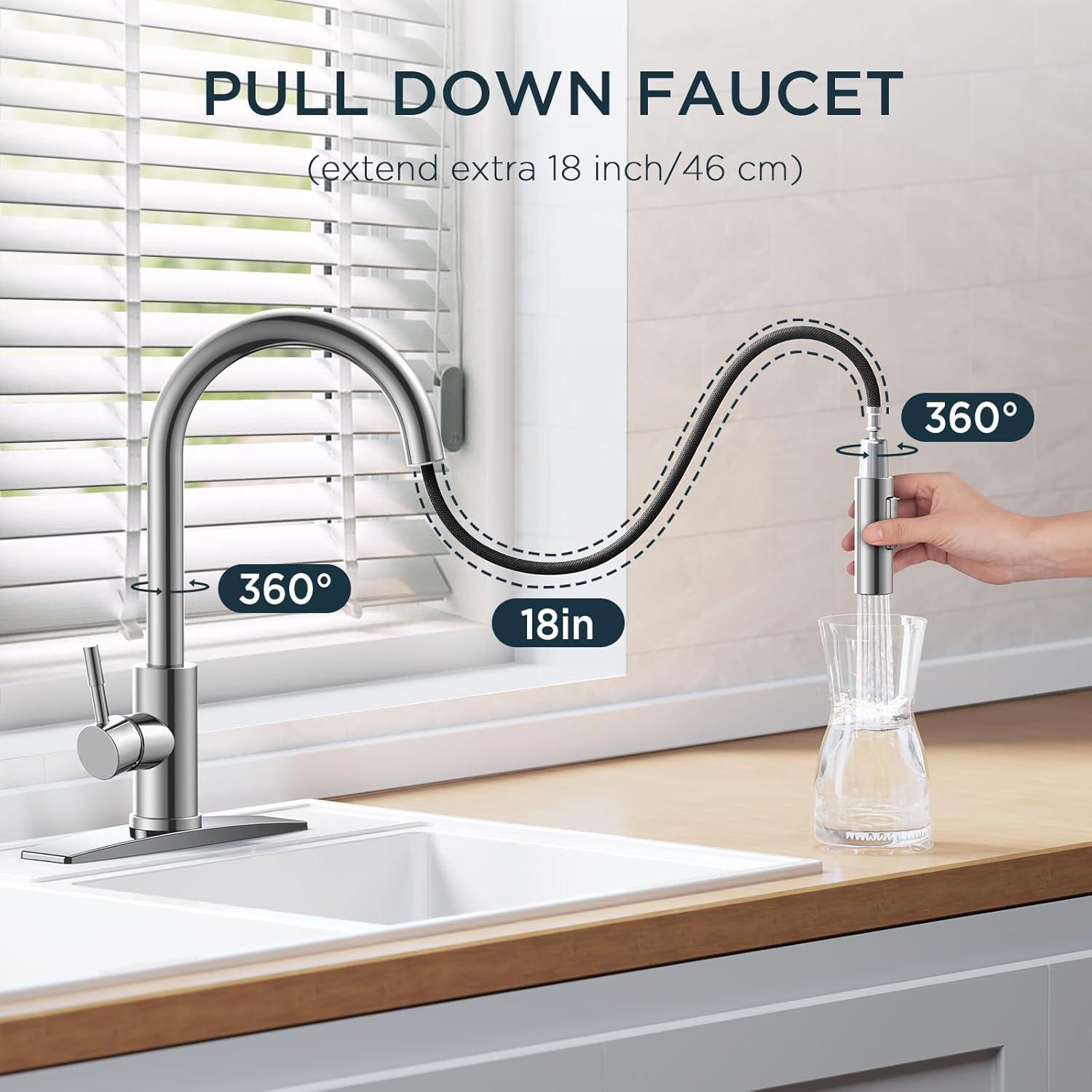 Chrome Stainless Steel Pull-Down Kitchen Faucet with Sprayer