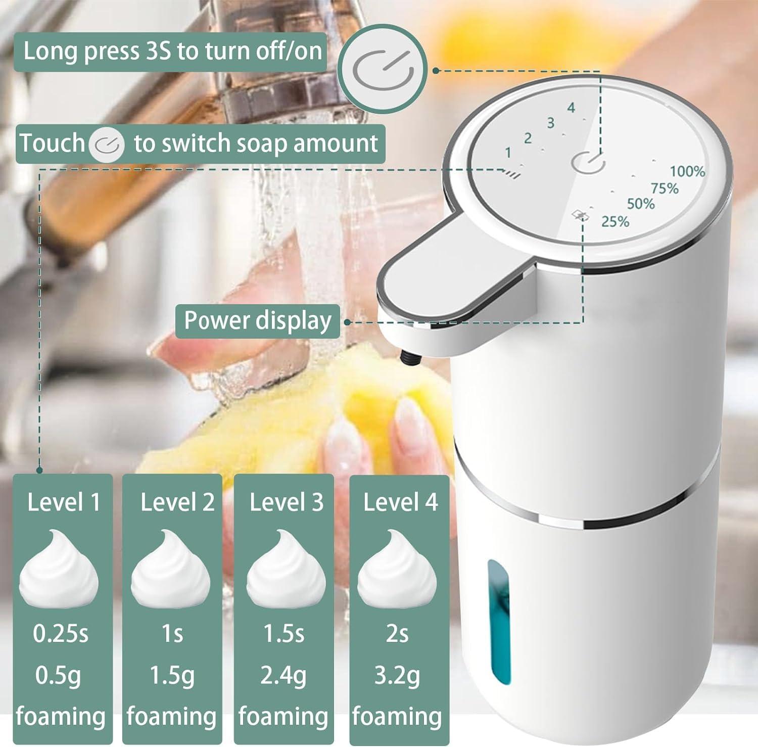 Automatic Foaming Soap Dispenser, Rechargeable, 400ml Touchless Soap Dispenser, Wall-Mounted, Waterproof Hands Free Infrared Motion Sensor Countertop, Auto Foam, Soap Pump (P11), White