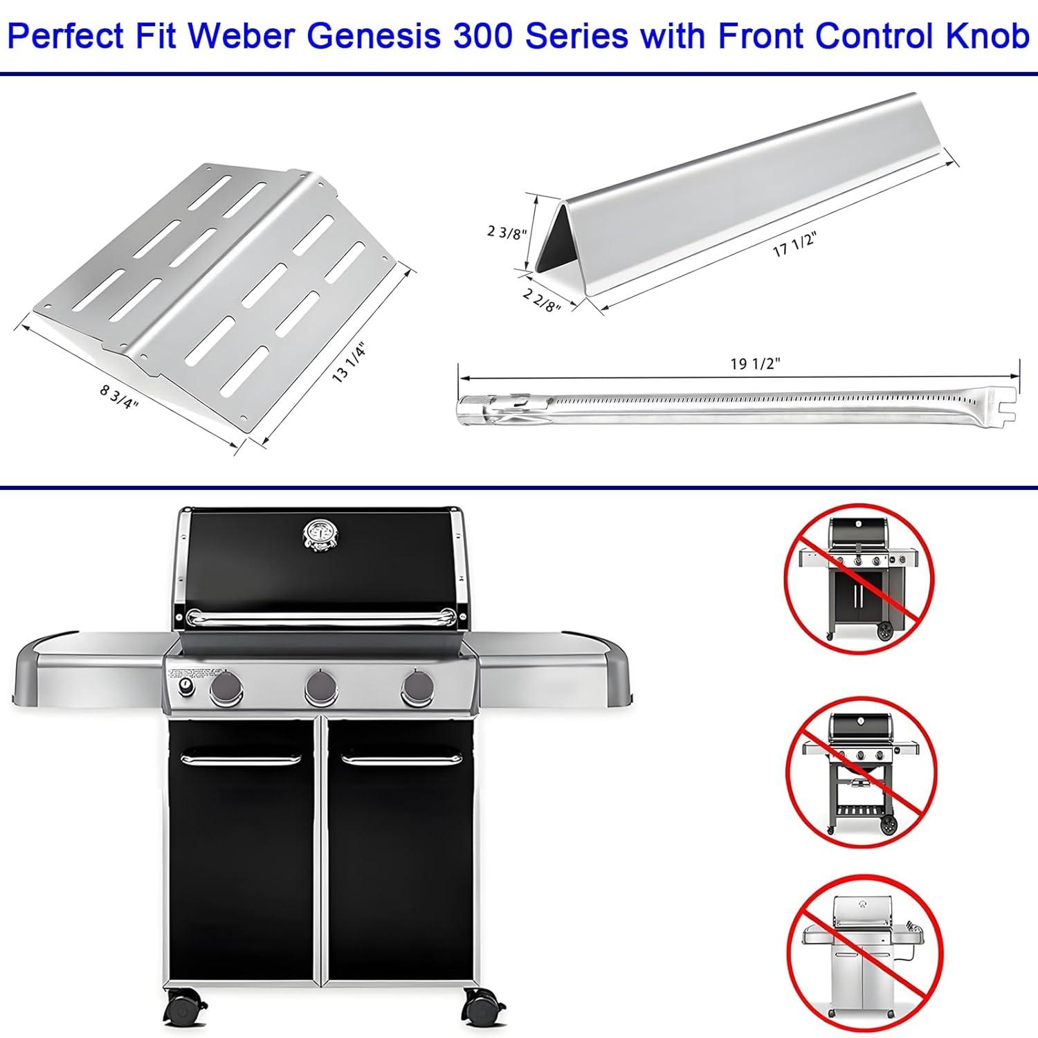 62752 7620 7622 Grill Replacement Parts for Weber Genesis E310 E320 E330 S310 S320 S330 EP310 EP320 EP330, 17.5" Flavorizer Bars, 19.5" Burner, 13 1/4" Heat Deflectors