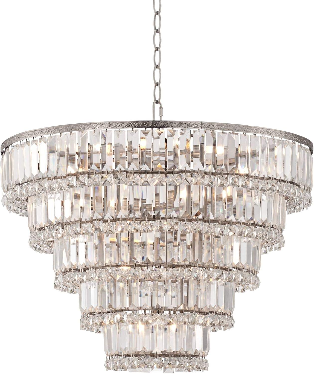 Vienna Full Spectrum Magnificence Satin Nickel Chandelier 24 1/2" Wide Modern Faceted Crystal Glass 15-Light LED Fixture for Dining Room House Kitchen