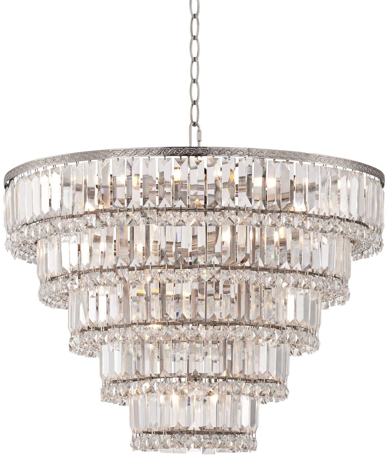 Vienna Full Spectrum Magnificence Satin Nickel Chandelier 24 1/2" Wide Modern Faceted Crystal Glass 15-Light LED Fixture for Dining Room House Kitchen