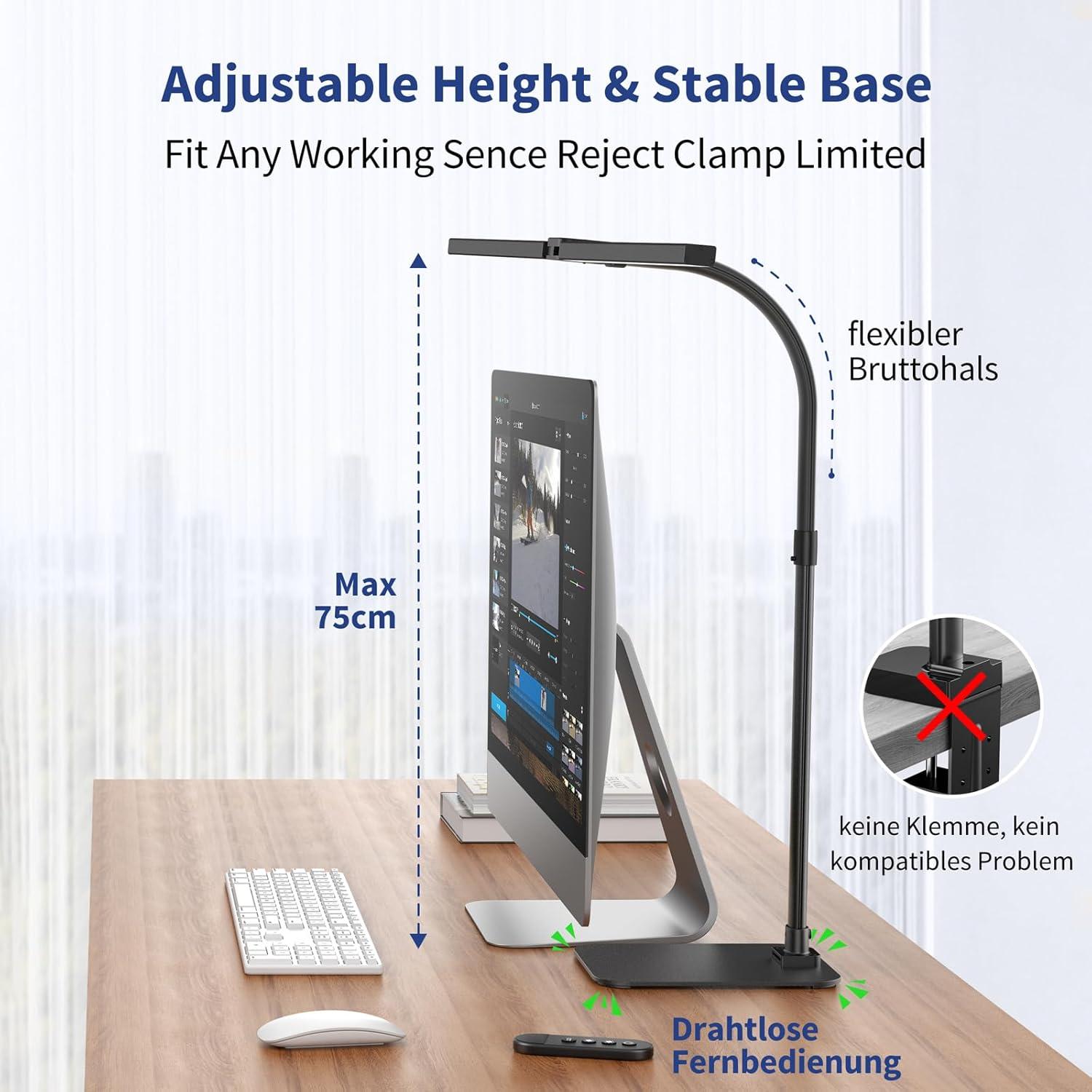 Desk Lamp Architect Task Dual Head Modern Flexible Gooseneck Tall Dimmable Light for Home Office, 5 Color Modes,Remote Control, 1500lm 24W Extra Bright Lighting