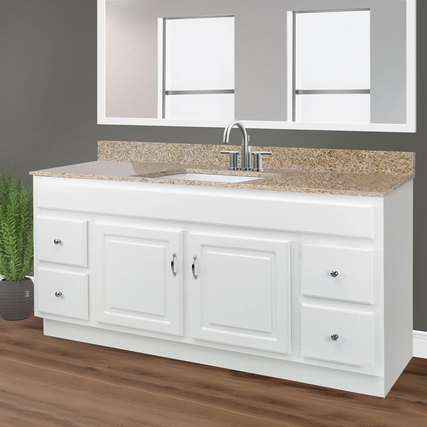 Concord 60-Inch White Solid Wood Bathroom Vanity with Nickel Hardware