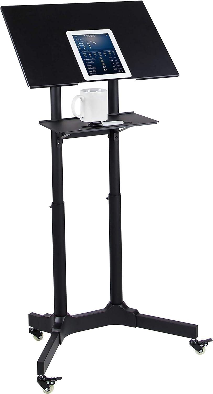 Mount-It! Mobile Standing Height Desk, Portable Podium and Rolling Presentation Lectern, Laptop Stand Up Desk with Caster Wheels