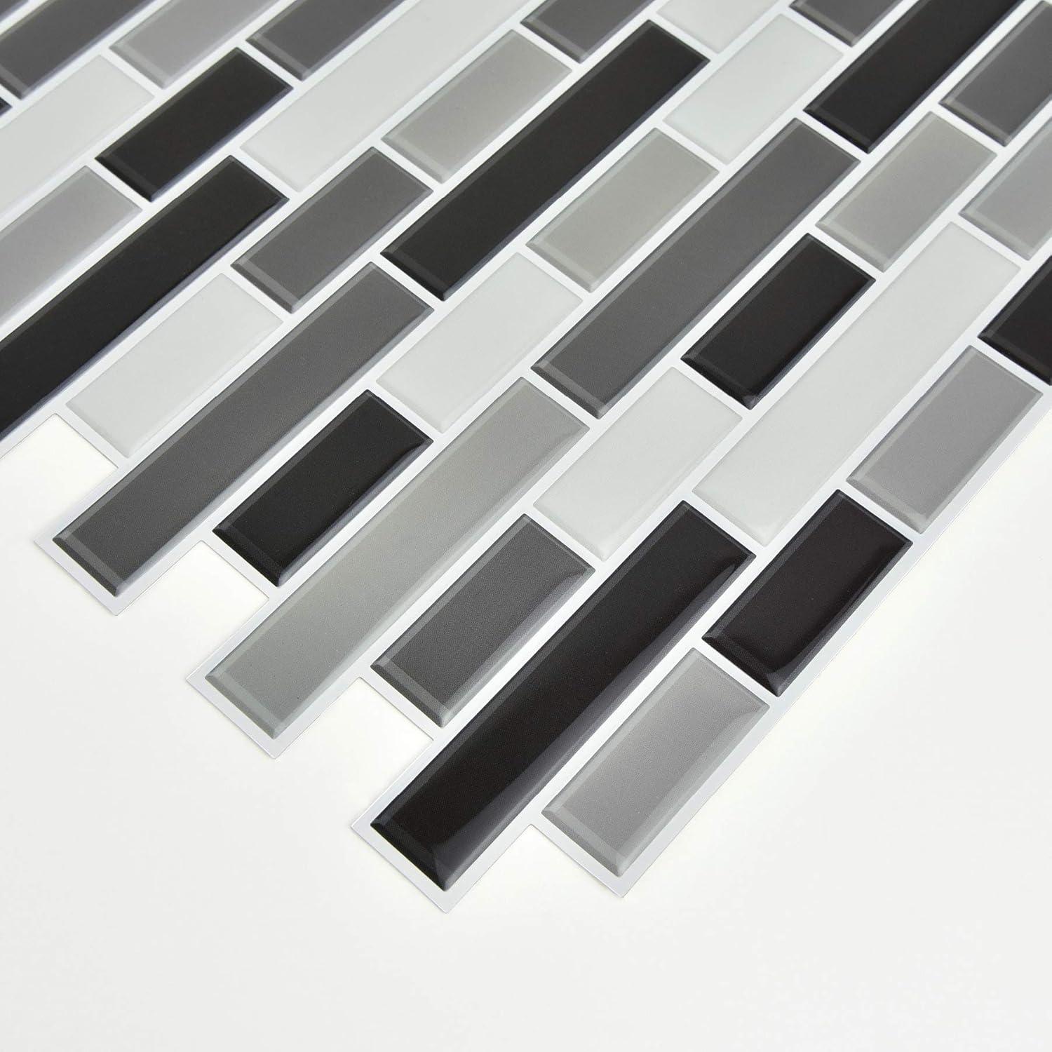 Smoked Glass Peel and Stick Backsplash Tiles, 10x10 Inch, Black and Gray