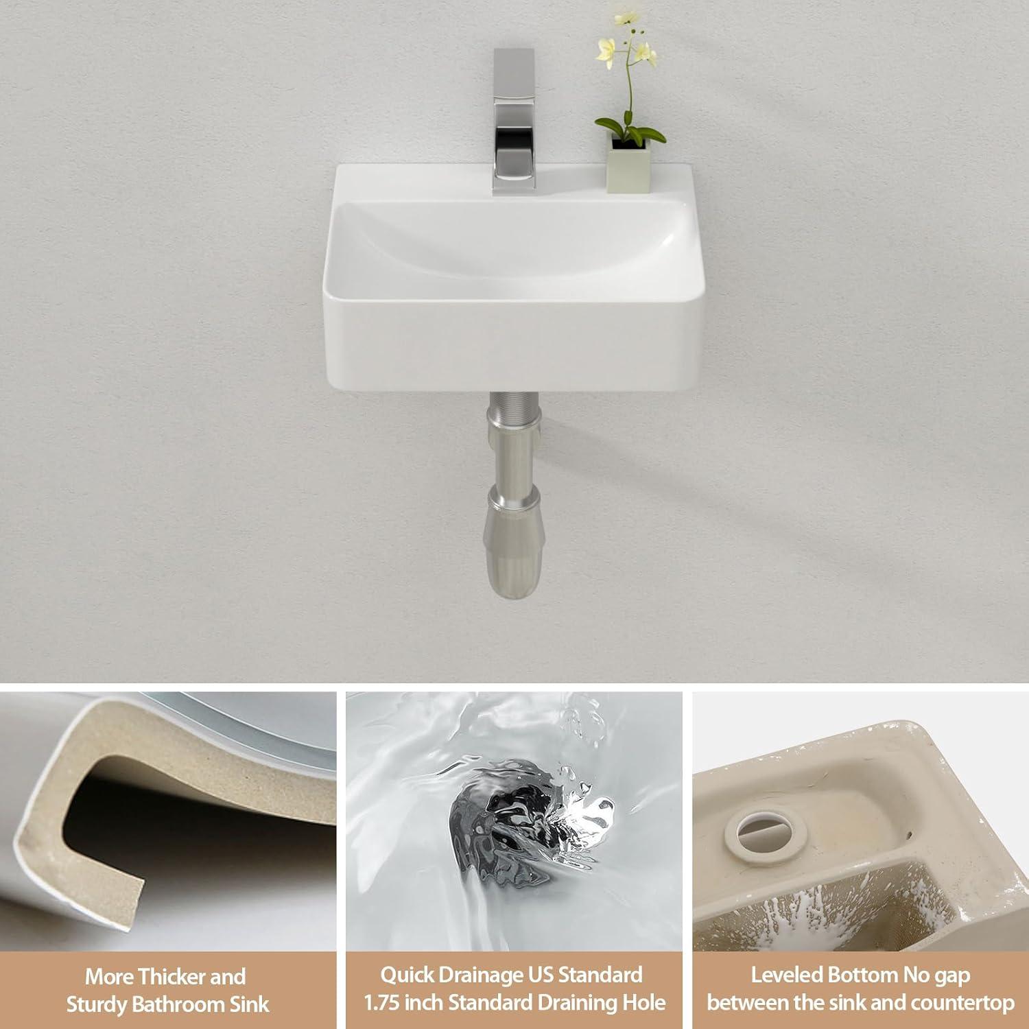 White Gloss Ceramic Rectangular Wall-Mount Bathroom Sink