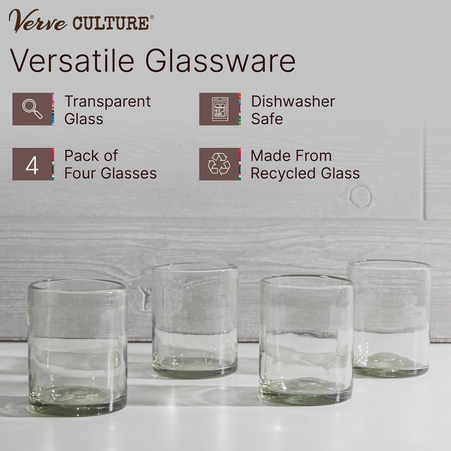 Short Clear Handblown Recycled Glass Drinking Glasses Set