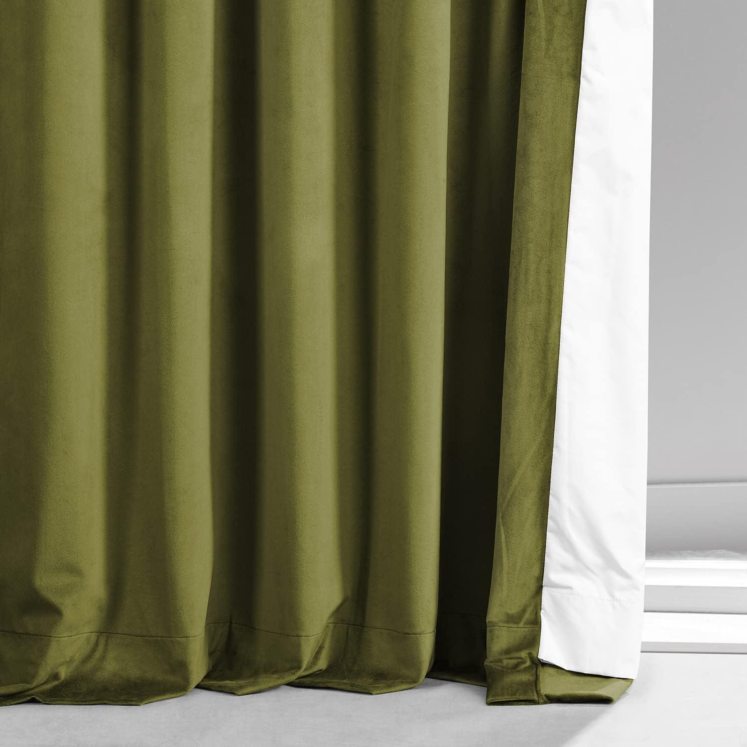 Half Price Drapes Signature Jalapeno Green Plush Velvet Hotel Blackout Curtains(1 Panel),50W X 84L