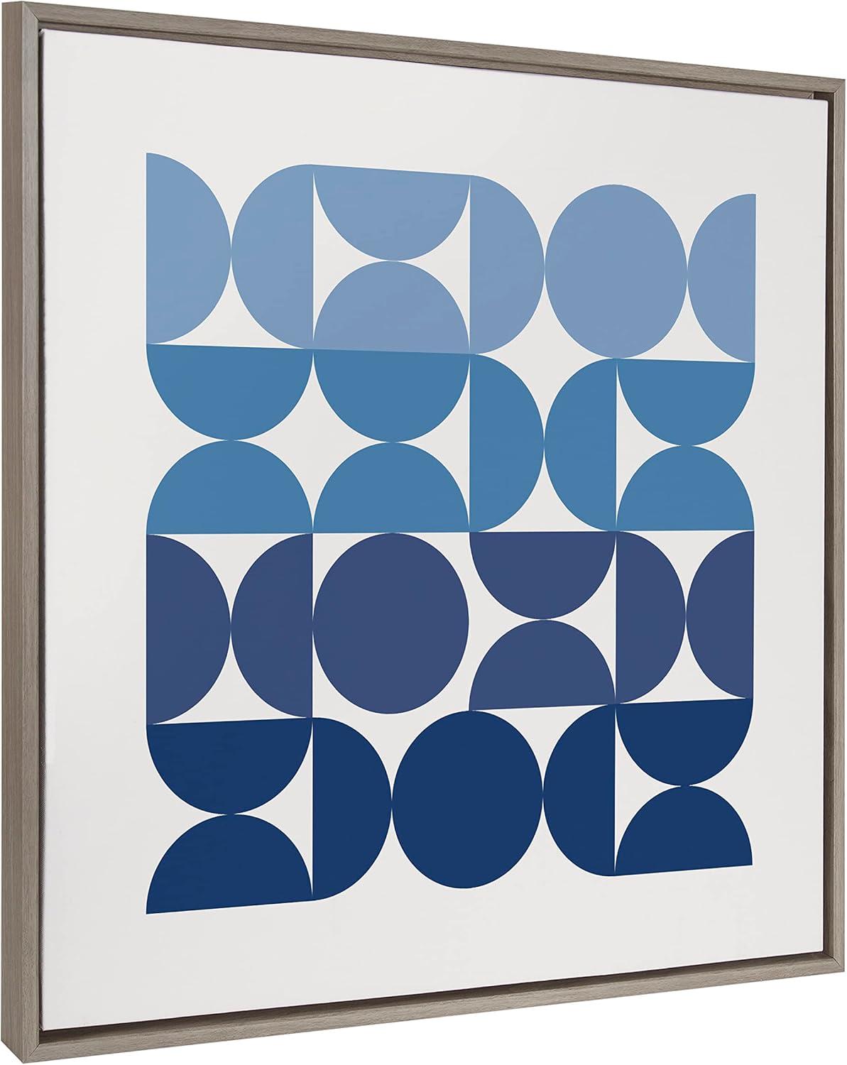 Abstract Blue Geometric Canvas Wall Art with Gray Frame, 30x30