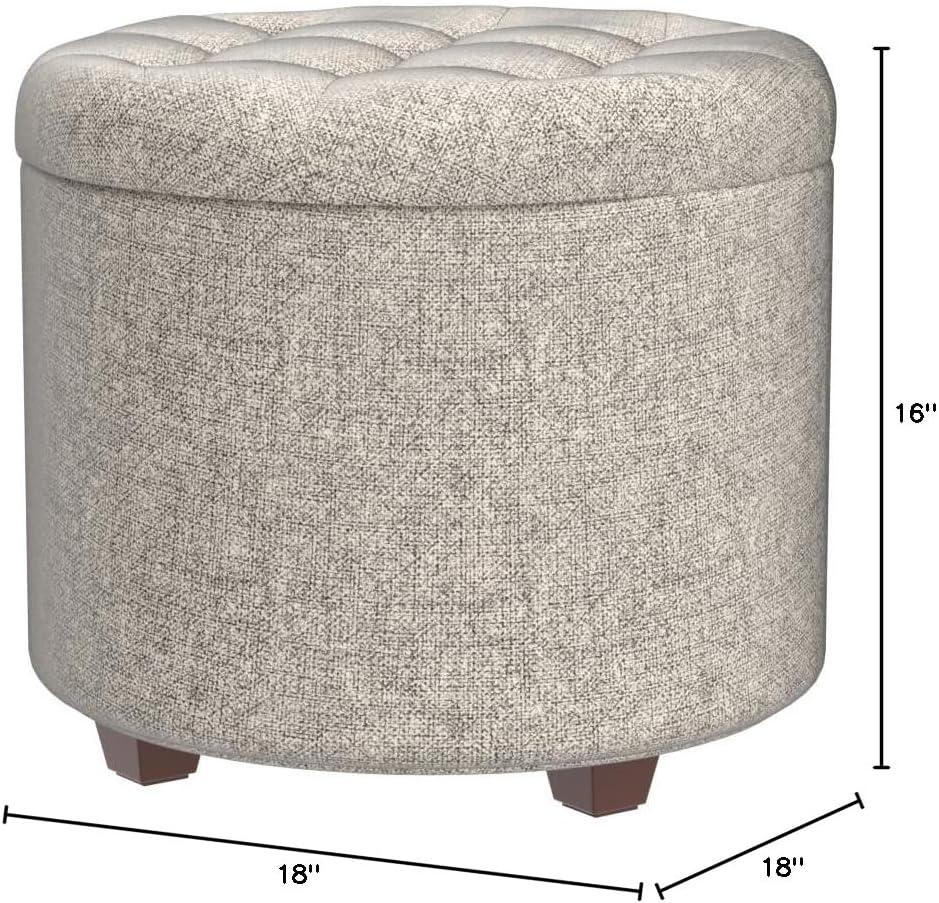 Ornavo Home Donovan Round Tufted Linen Storage Ottoman Foot Rest Stool Seat with Removable Lid - Beige