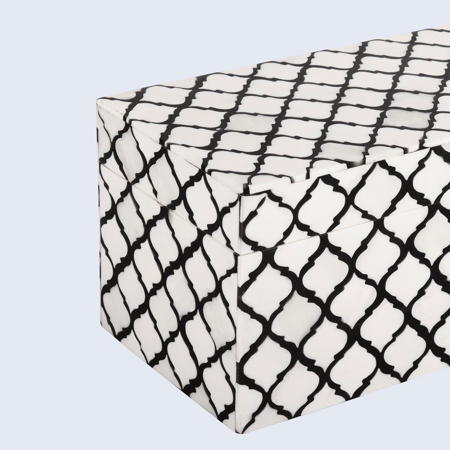 HANDICRAFTS HOME Moroccan Pattern Inspired Collection, Storage Organizer Decorative Box Multipurpose Gift - Moroccan B&W 10x5x5 inch