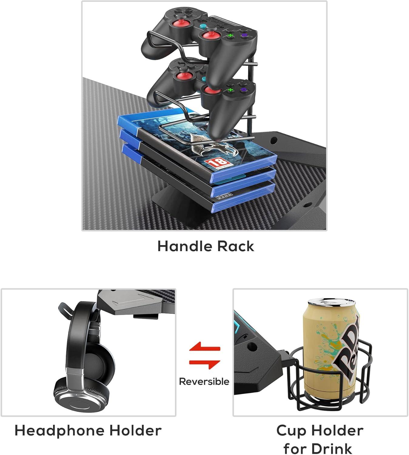 Ergonomic Black Gaming Desk with RGB Lighting and Steel Legs