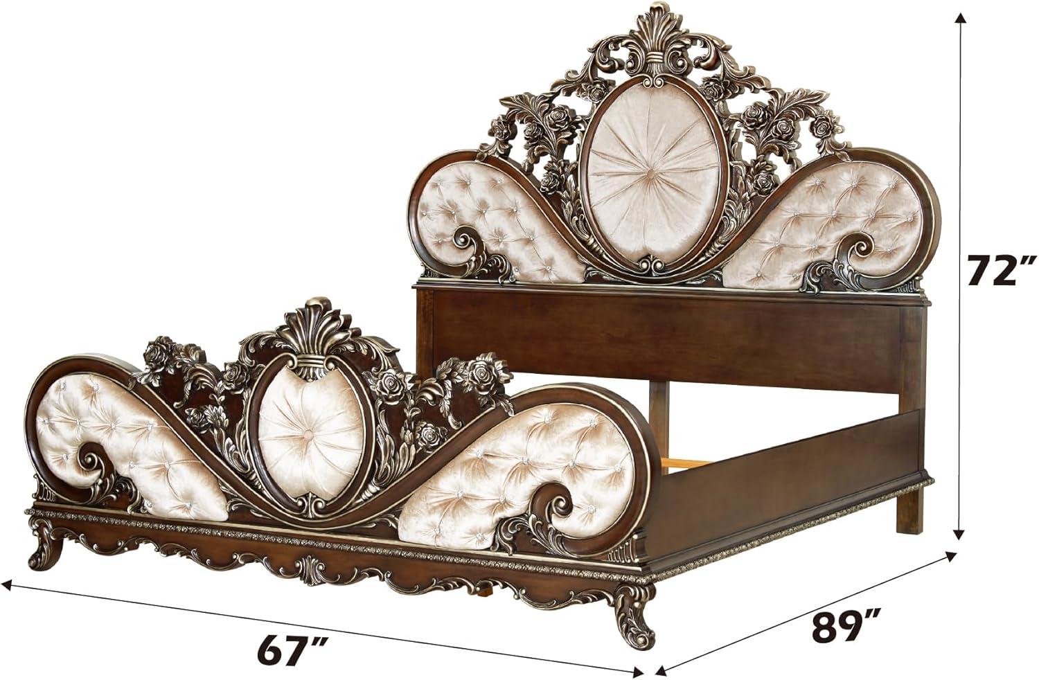 ACME Furniture Devany Upholstered Bed in Cream and Cherry