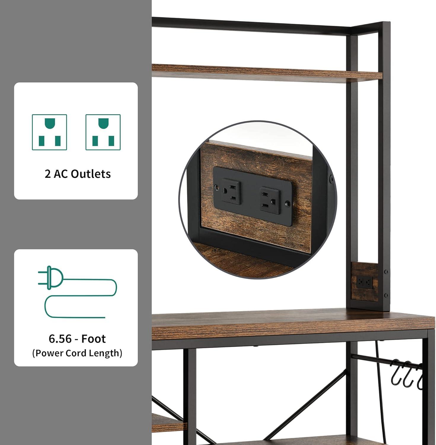 Microwave Stand Bakers Rack with Power Outlet Coffee Bar Kitchen Utility Shelf