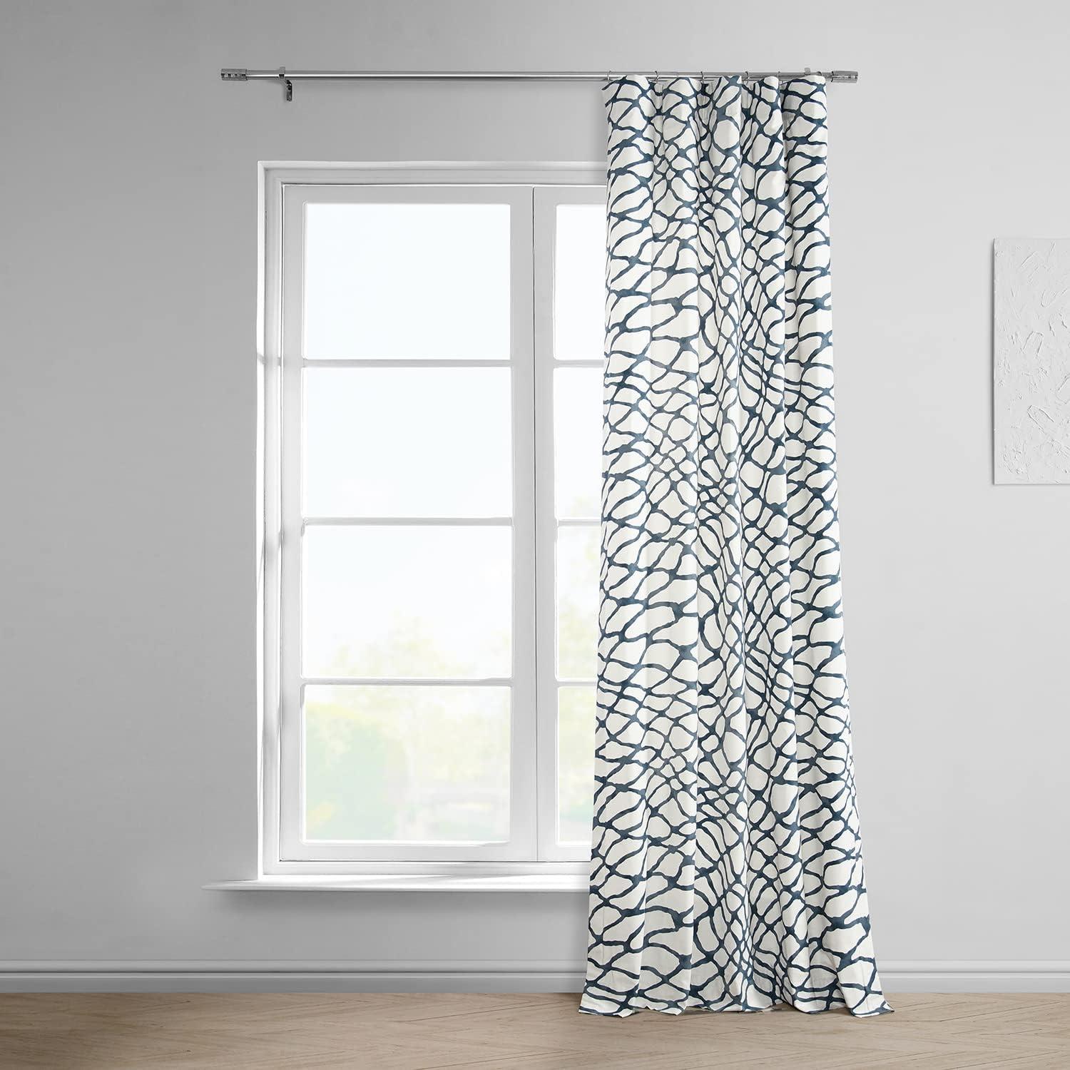 Ellis Blue Abstract Cotton Room Darkening Curtains 50" x 120"