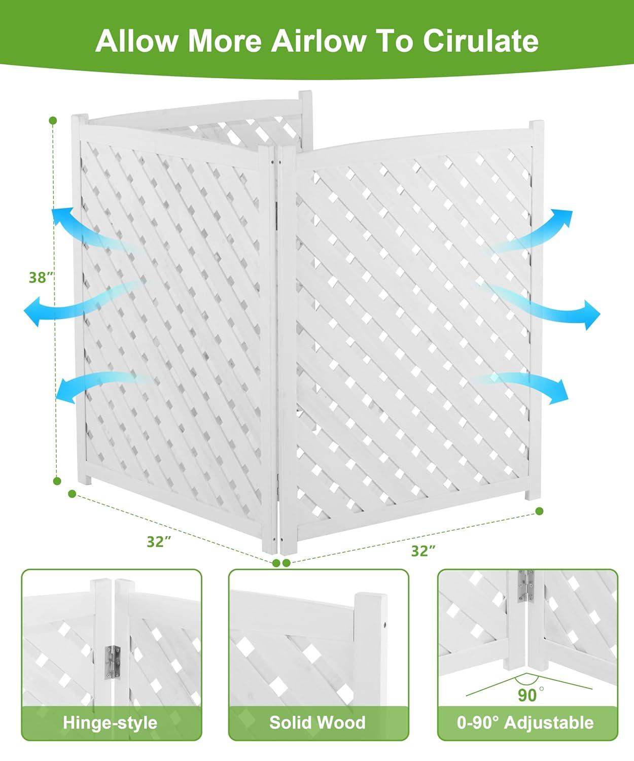 3-Panel Outdoor Air Conditioner Fence Screen, Outside Wood Privacy Fence, 32" W x 38" H