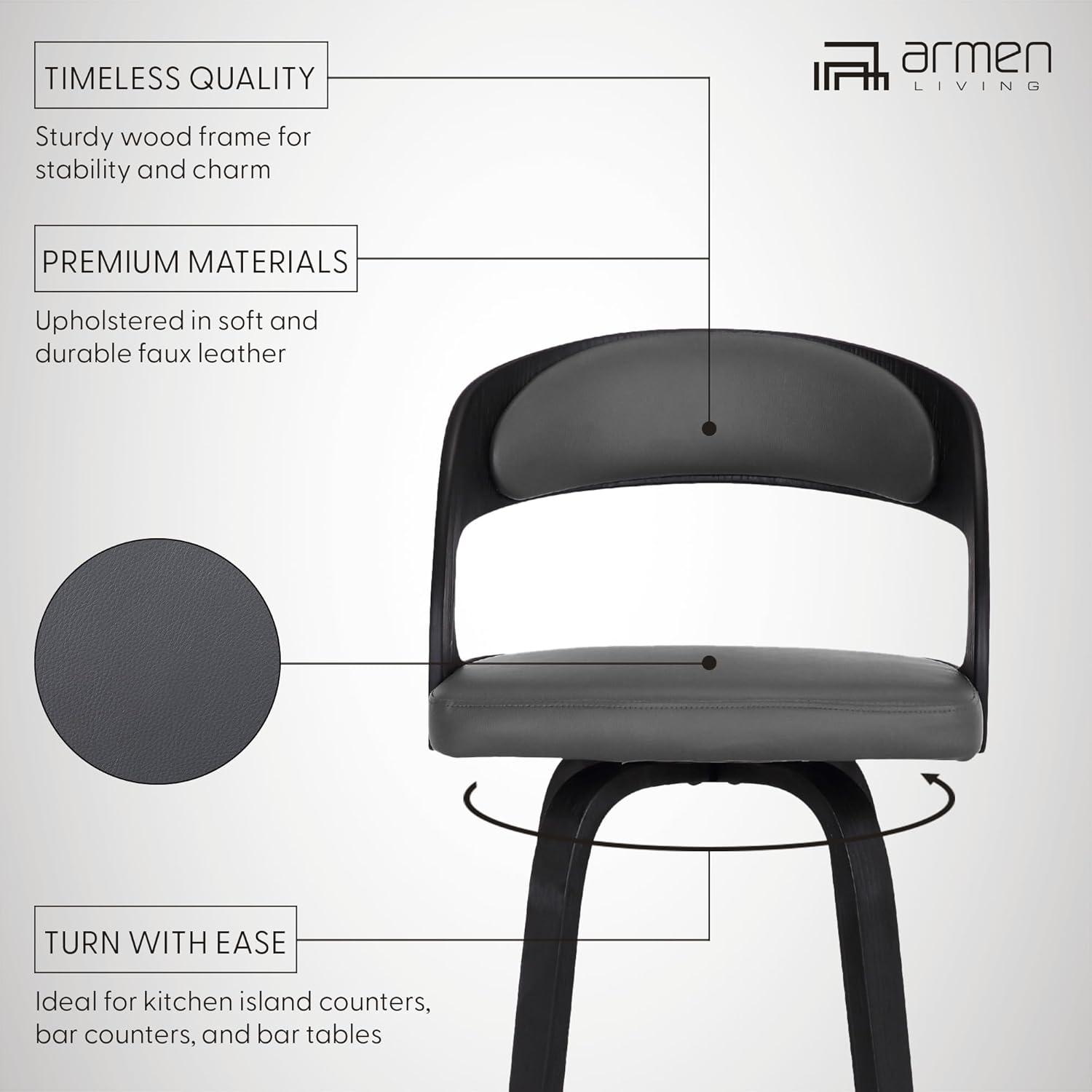 Shelly Contemporary Bar Stool Black/Gray - Armen Living