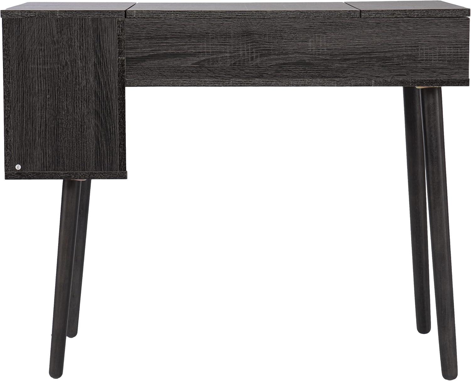 Harzen Storage Vanity with Mirror Black - Holly & Martin: Hidden Compartment, Telescoping Legs
